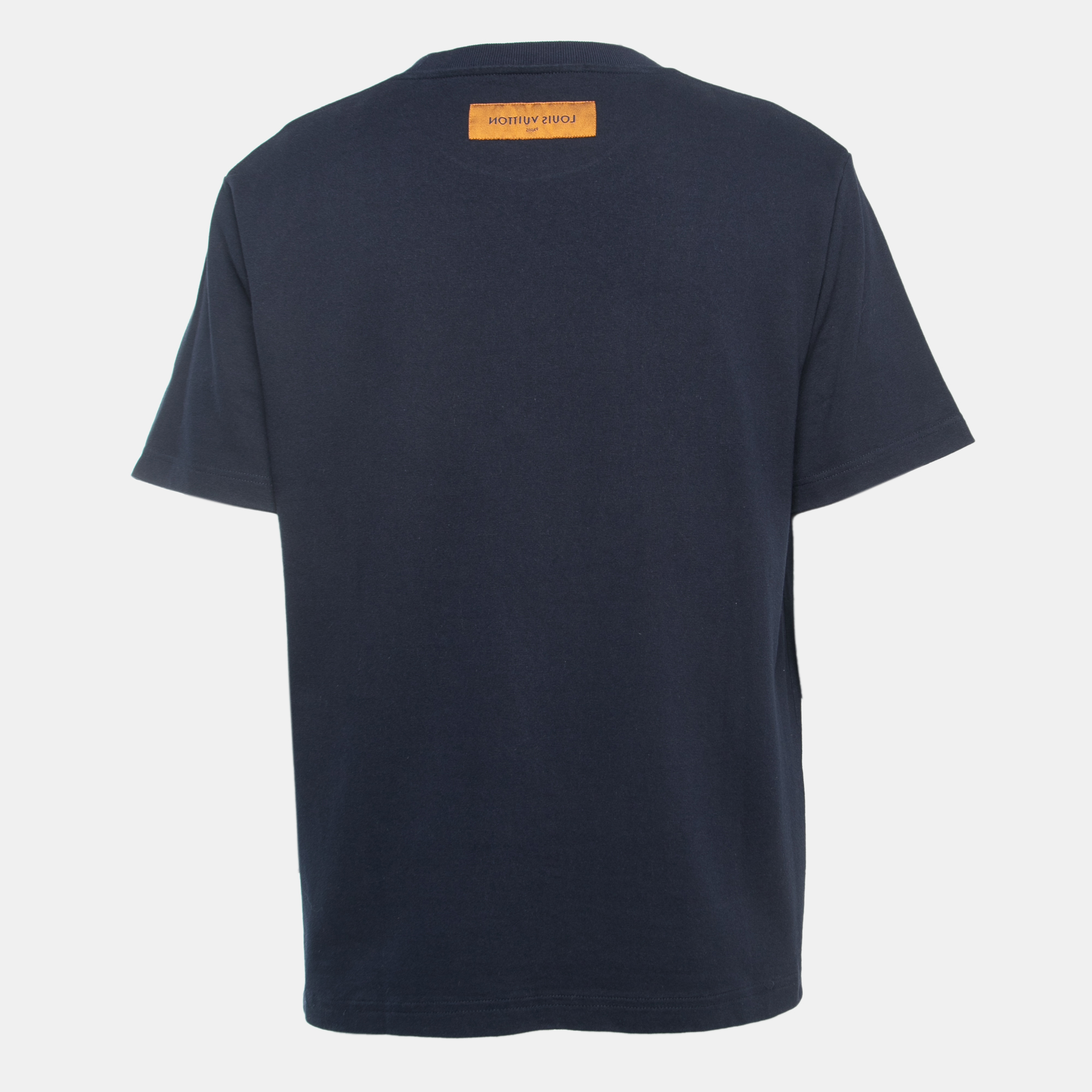 

Louis Vuitton Navy Blue Logo Embroidered Cotton Crew Neck Half Sleeve T-Shirt
