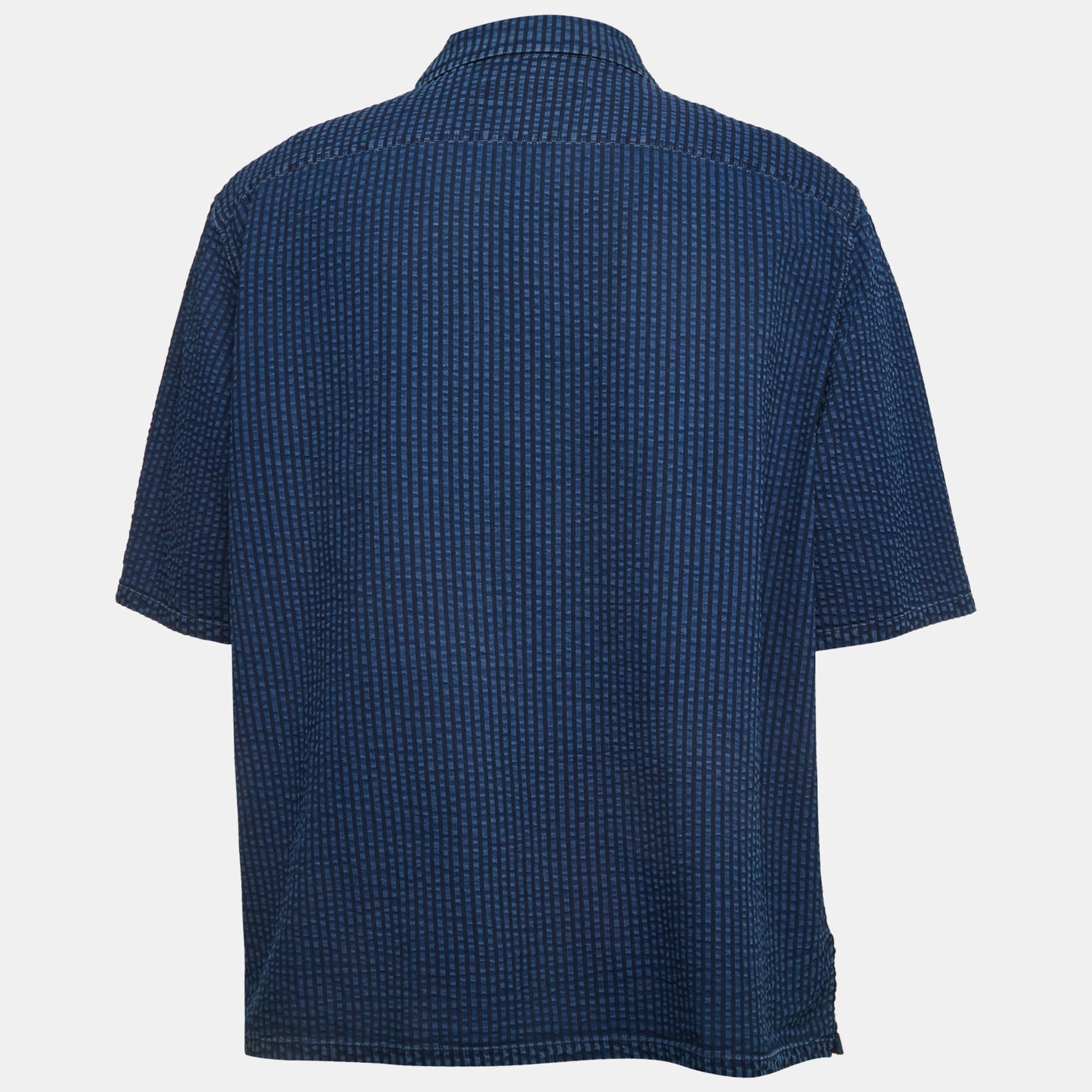 

Louis Vuitton Blue Patterned Cotton Logo Patch Button Front Half Sleeve Shirt 4L