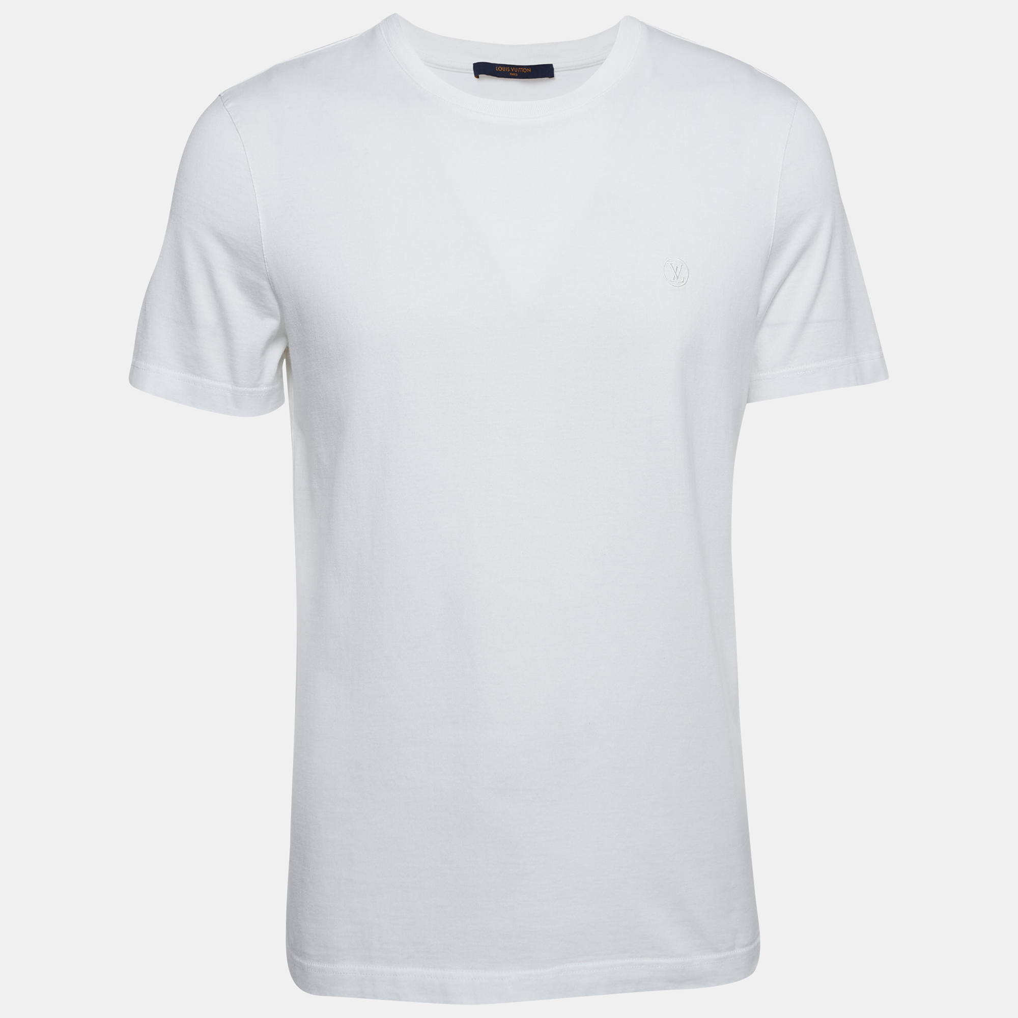 Pre Owned Louis Vuitton White Logo Embroidered Cotton Half Sleeve T-Shirt L