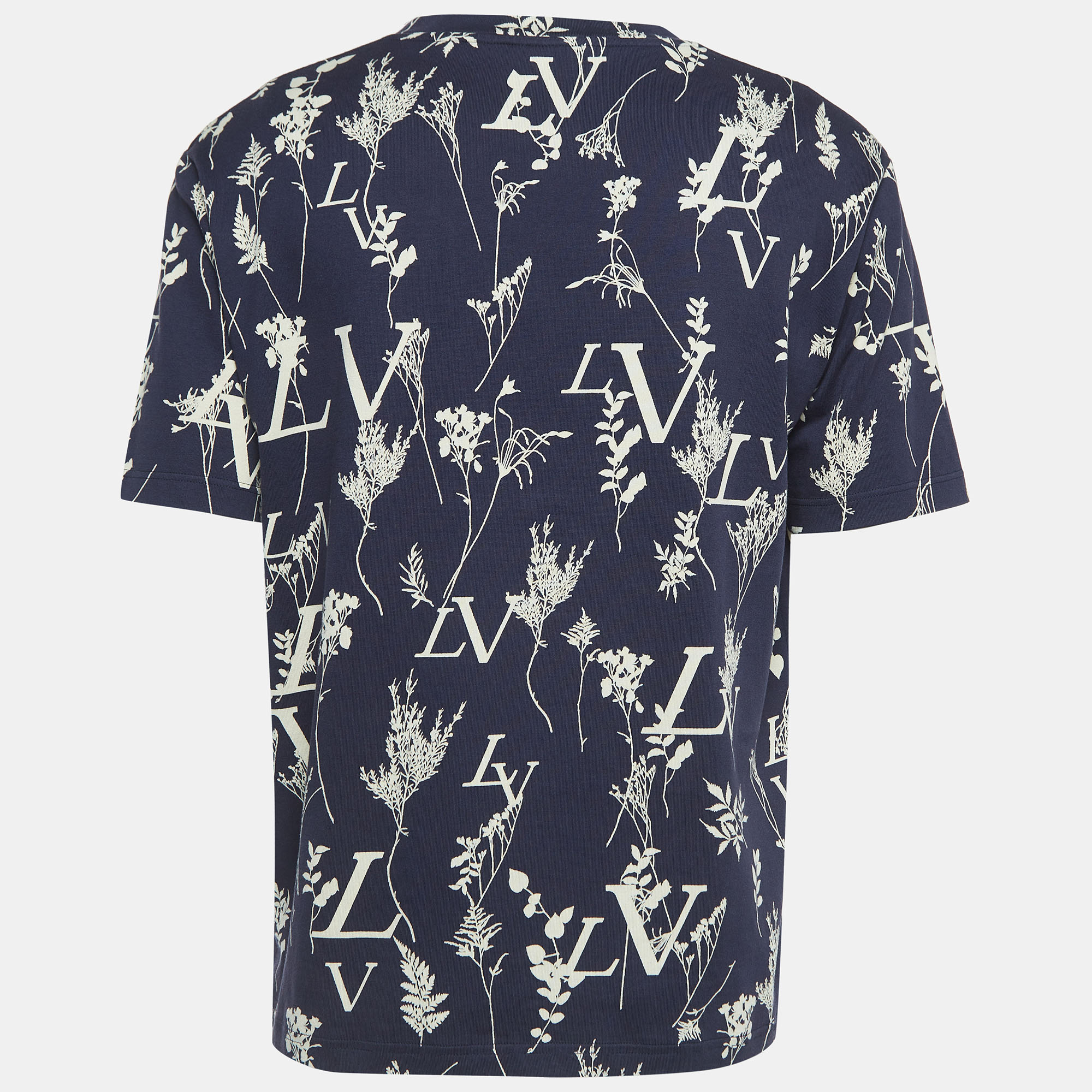 

Louis Vuitton Navy Blue Leaf Discharge Print Cotton T-Shirt