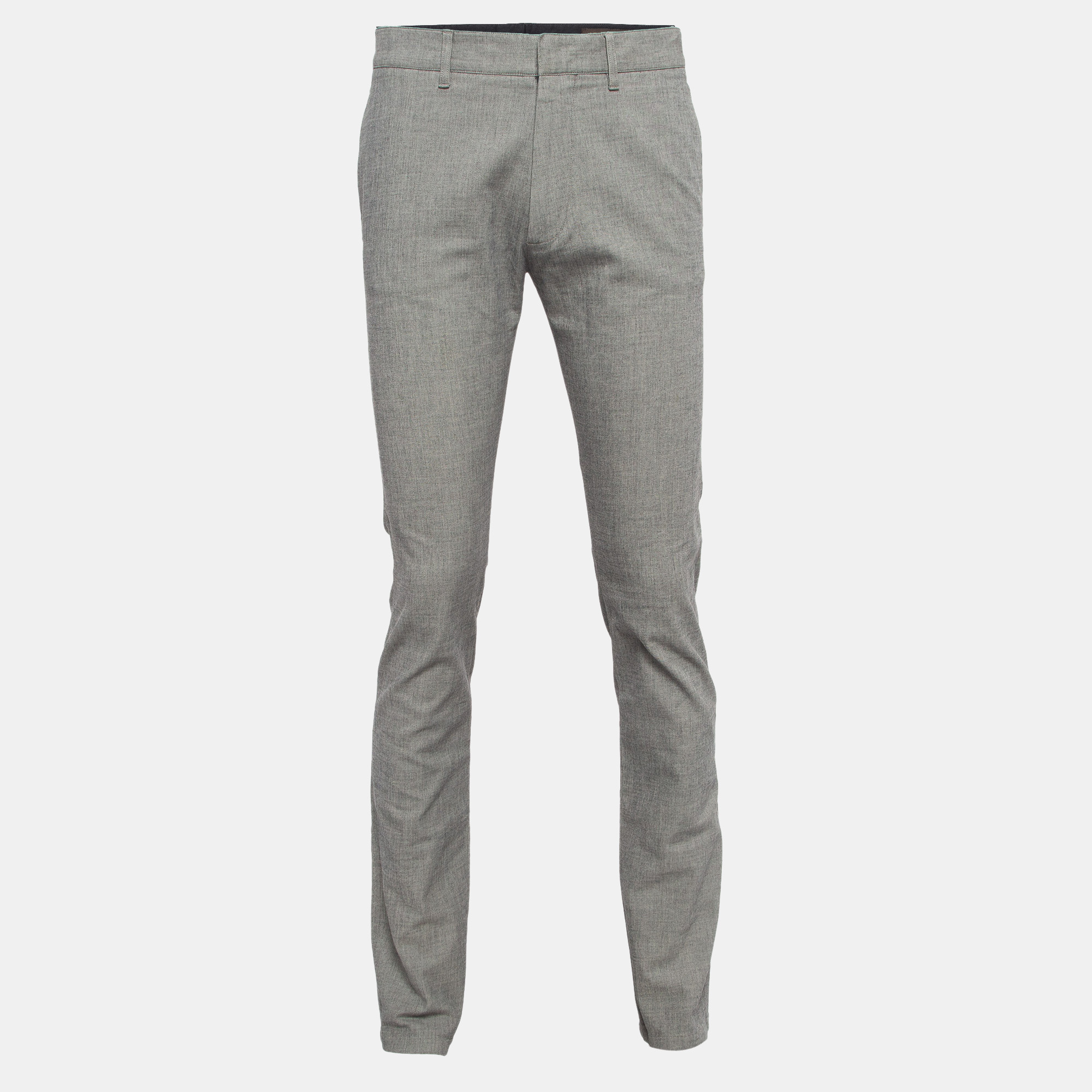 Pre-owned Louis Vuitton Grey Cotton Buttoned Chino Trousers M