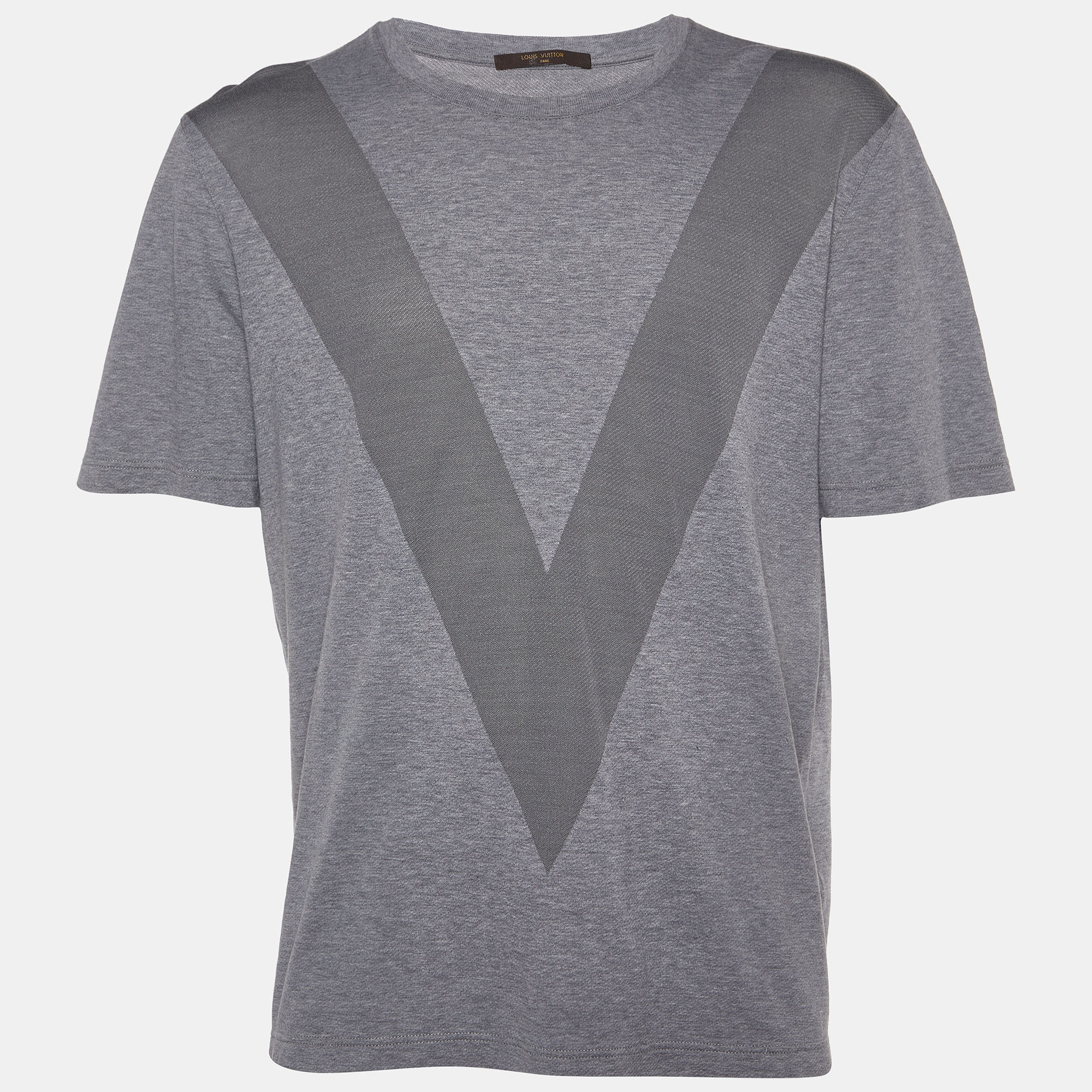 

Louis Vuitton Grey Cotton & Silk V Detail Crew Neck T-Shirt XXL