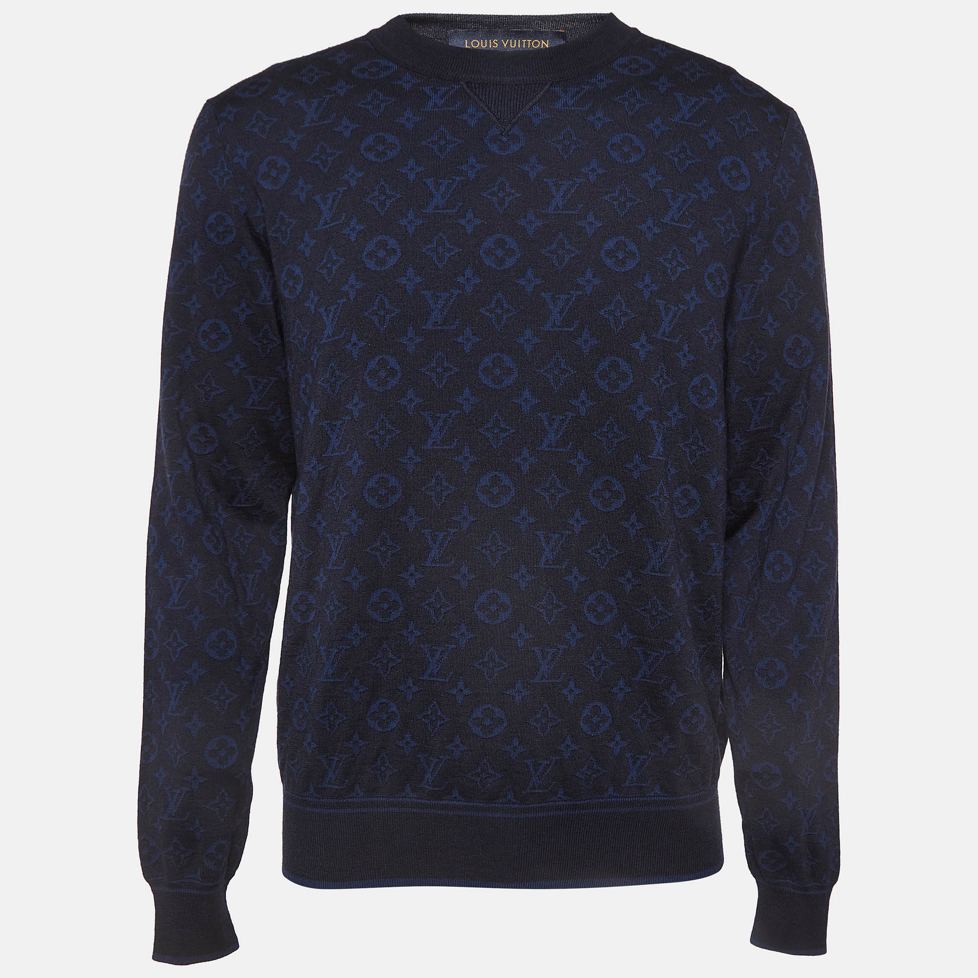 

Louis Vuitton Black & Blue Monogram Print Wool Blend Sweater