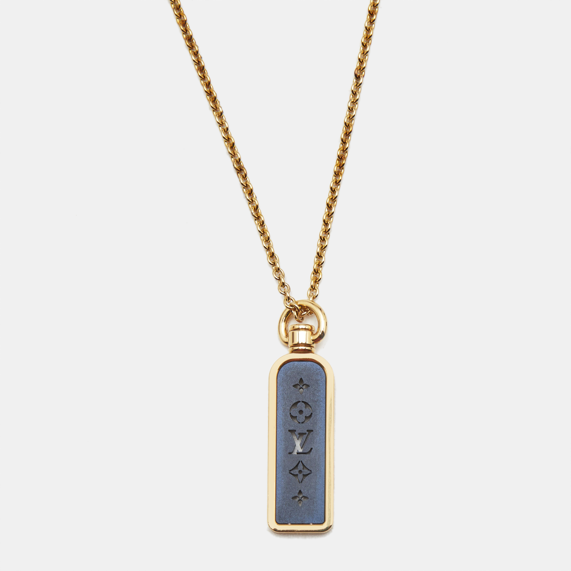 

Louis Vuitton Les Gastons Vuitton Small Blue PVD Titanium 18k Yellow Gold Tag Pendant Necklace