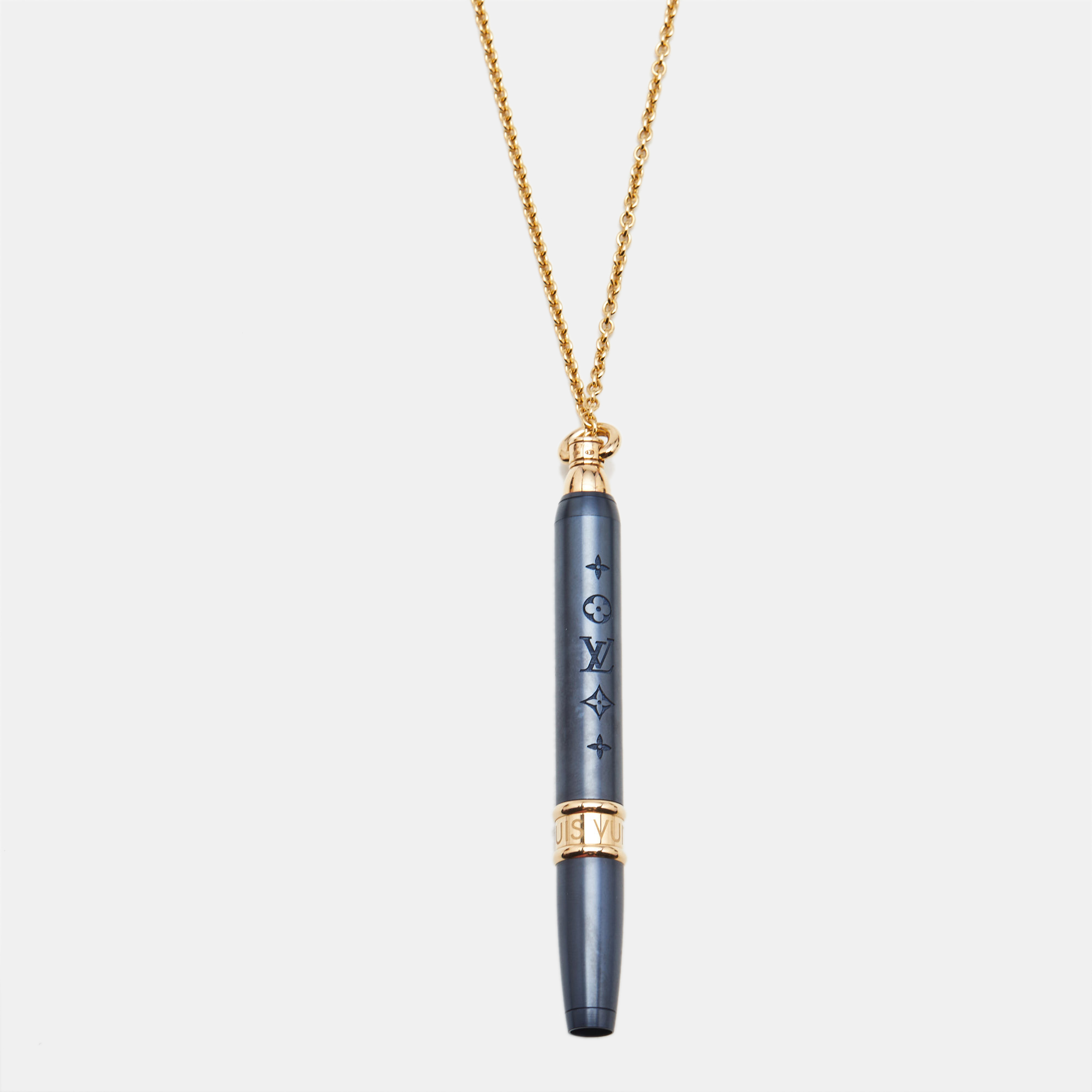 

Louis Vuitton Les Gastons Vuitton Designer Blue PVD Titanium 18k Yellow Gold Pencil Pendant Necklace