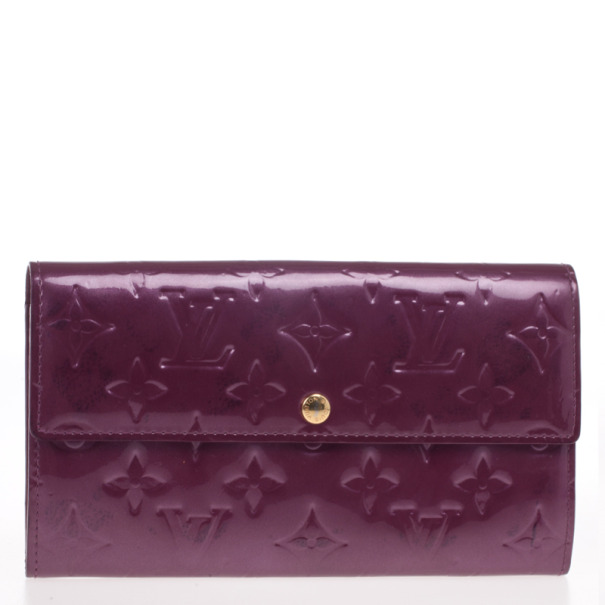 Pre Owned Louis Vuitton Purple Monogram Vernis Sarah Wallet