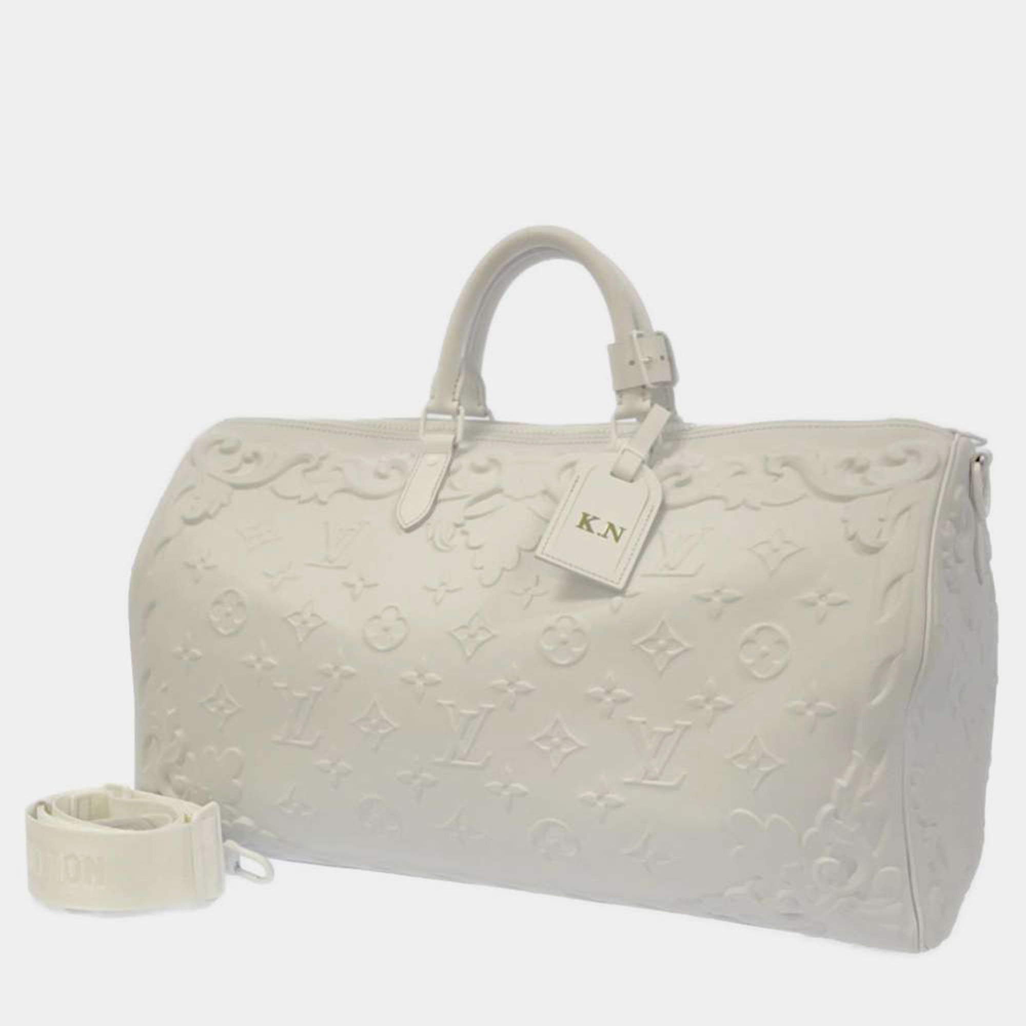 Pre-owned Louis Vuitton White Monogram Empreinte Keepall Bandouliere 50 Duffel Bag