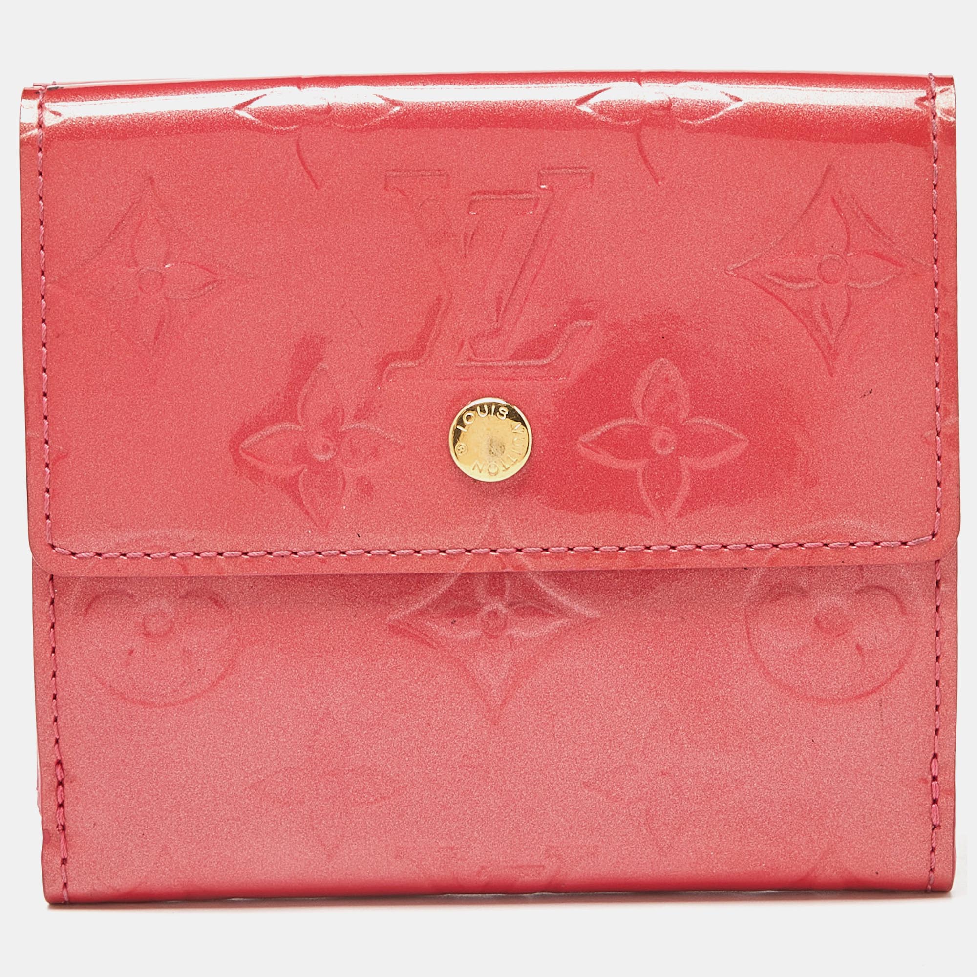 Pre-owned Louis Vuitton Framboise Monogram Vernis Elise Wallet In Red