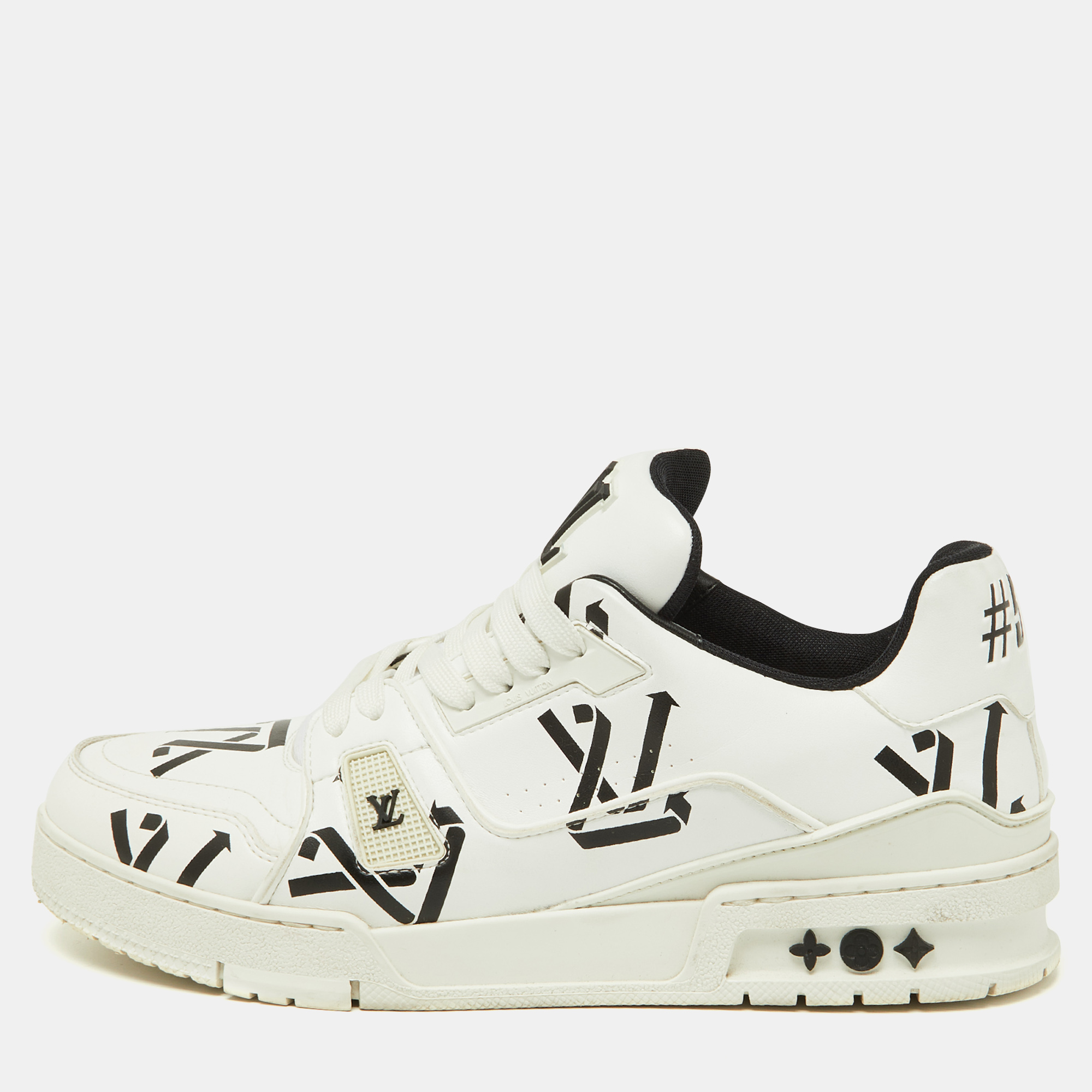 

Louis Vuitton White/Black Monogram Faux Leather LV Trainer Sneakers Size 41