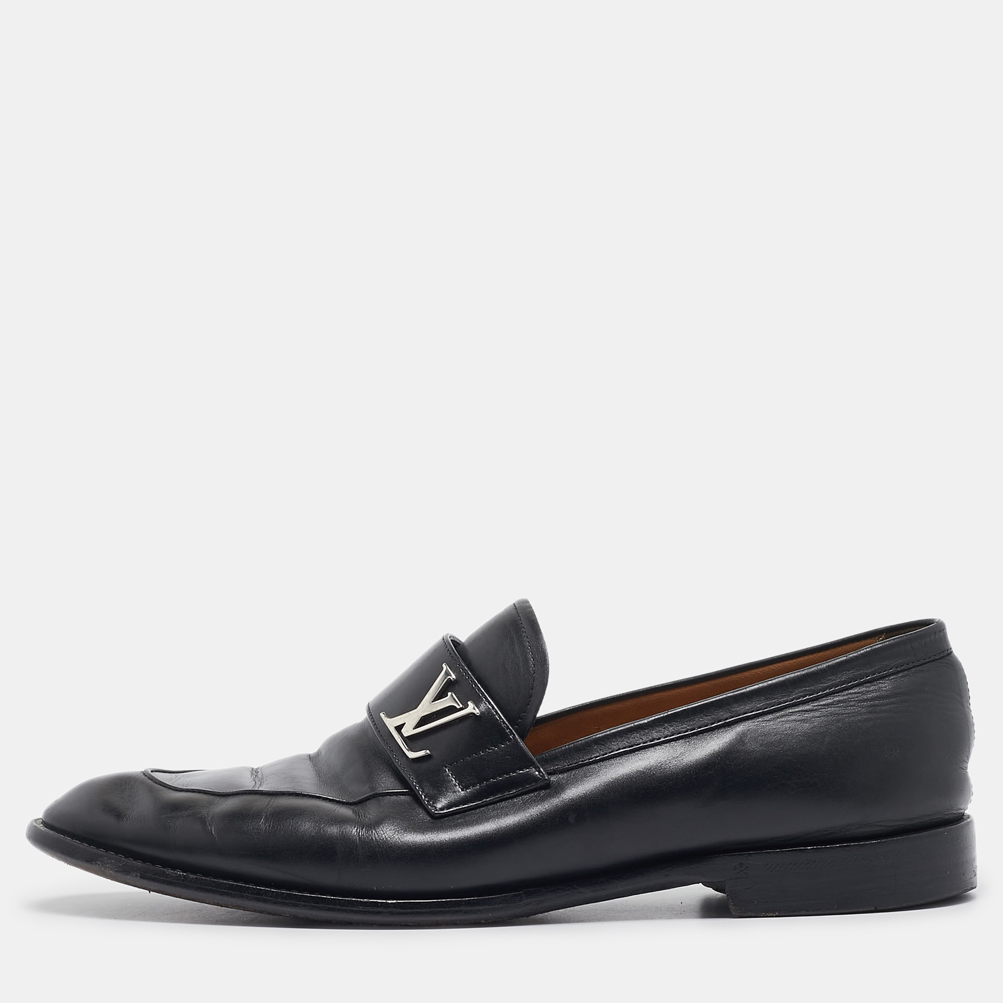 

Louis Vuitton Black Leather Logo Slip On Loafers Size 42