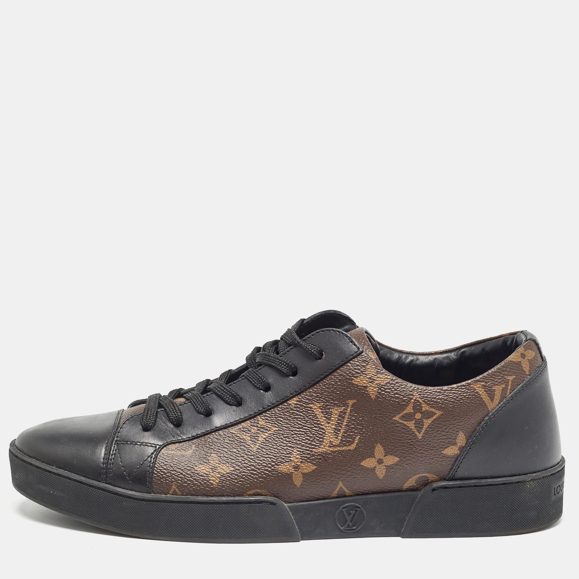 

Louis Vuitton Brown/Black Monogram Canvas and Leather Match Up Low Top Sneakers Size