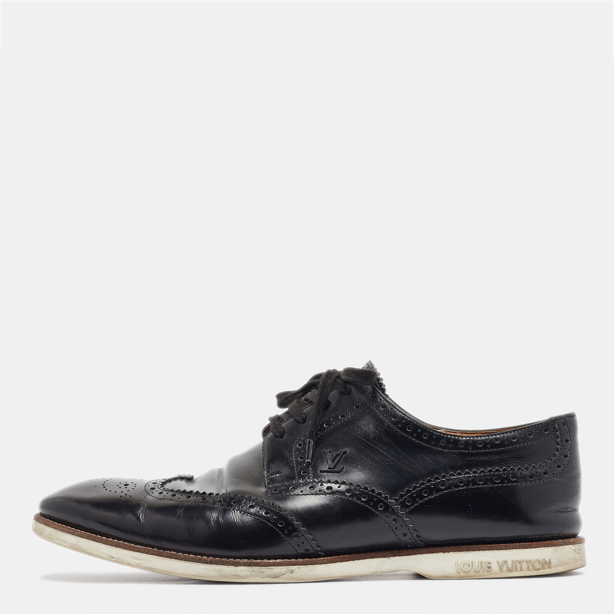 Pre-owned Louis Vuitton Black Brogues Leather Lace Up Derby Size 43