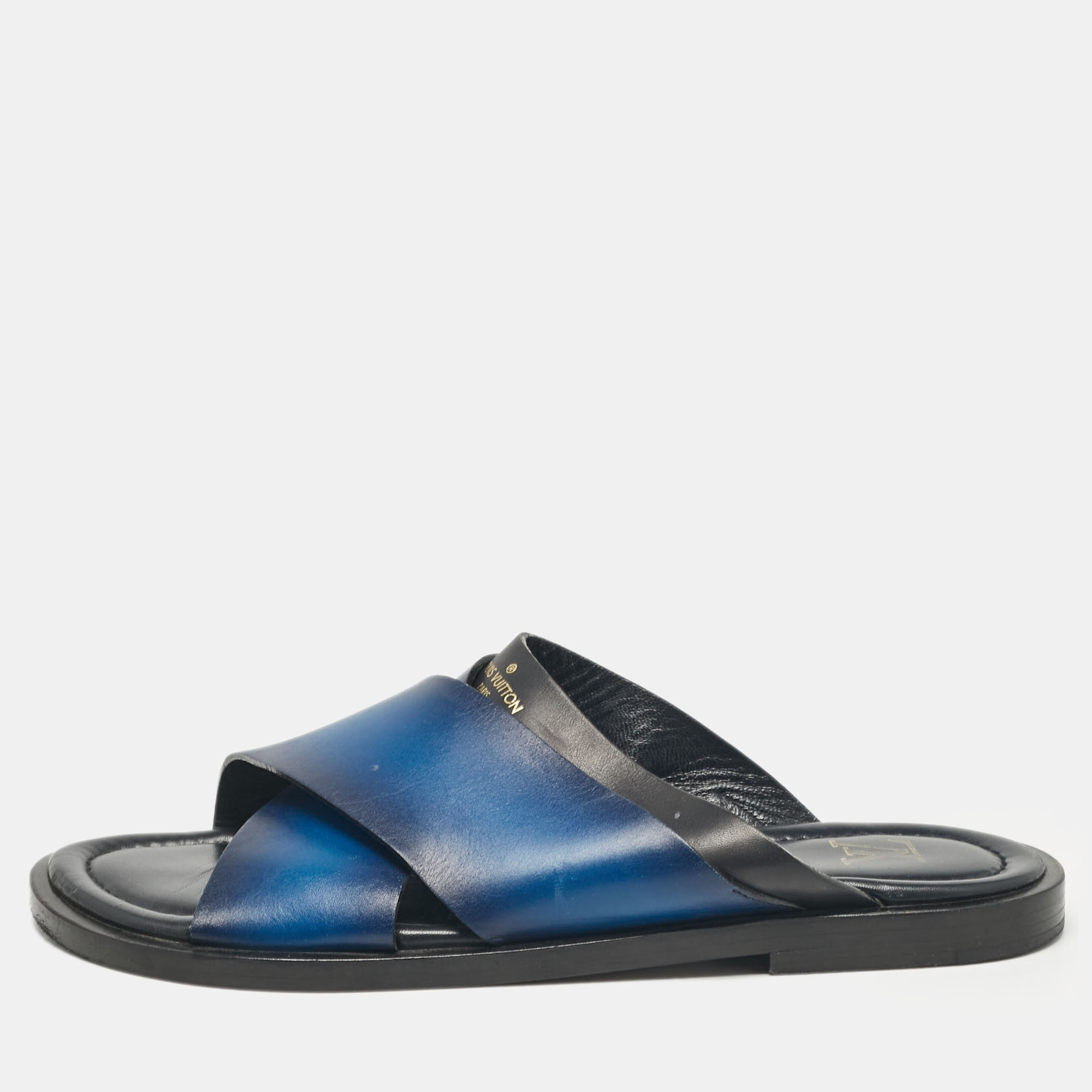 

Louis Vuitton Blue/Black Leather Foch Slides Size 41