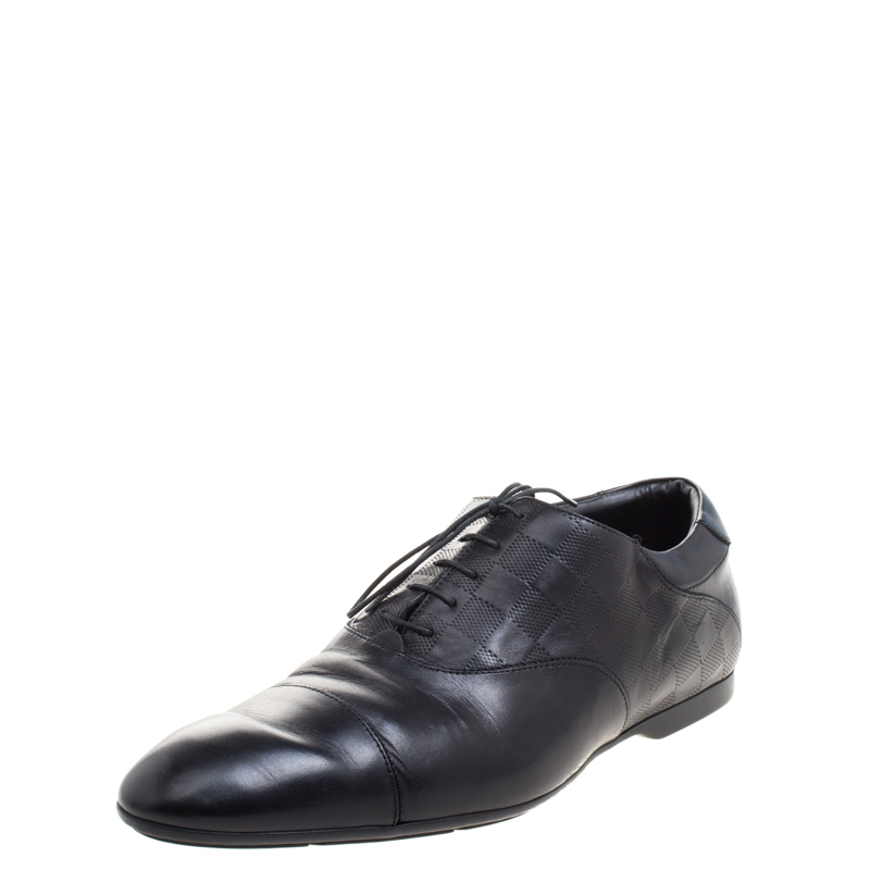 مملوكة مسبقًا حذاء لوي فيتون أكسفورد أربطة جلد نقش دامييه أسود مقاس 42