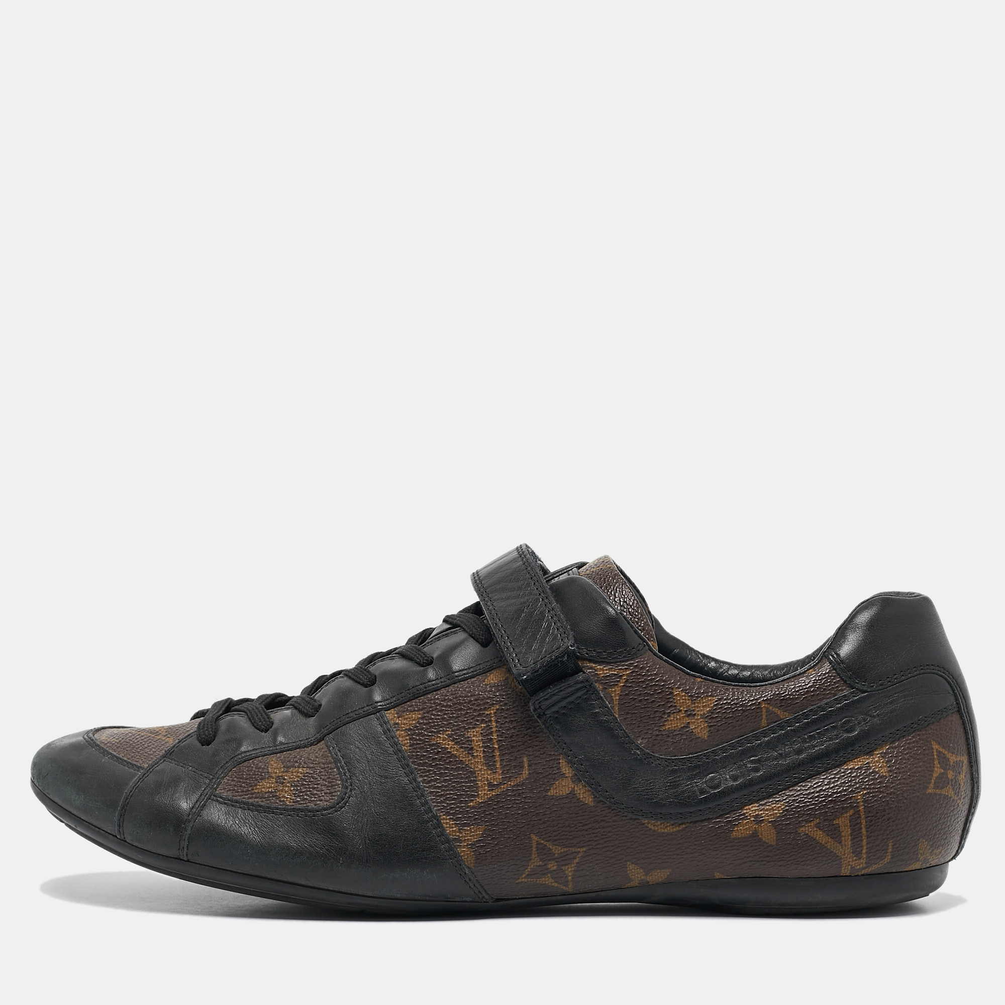 Pre-owned Louis Vuitton Black/brown Monogram Canvas And Leather Lace Up Sneakers Size 42.5