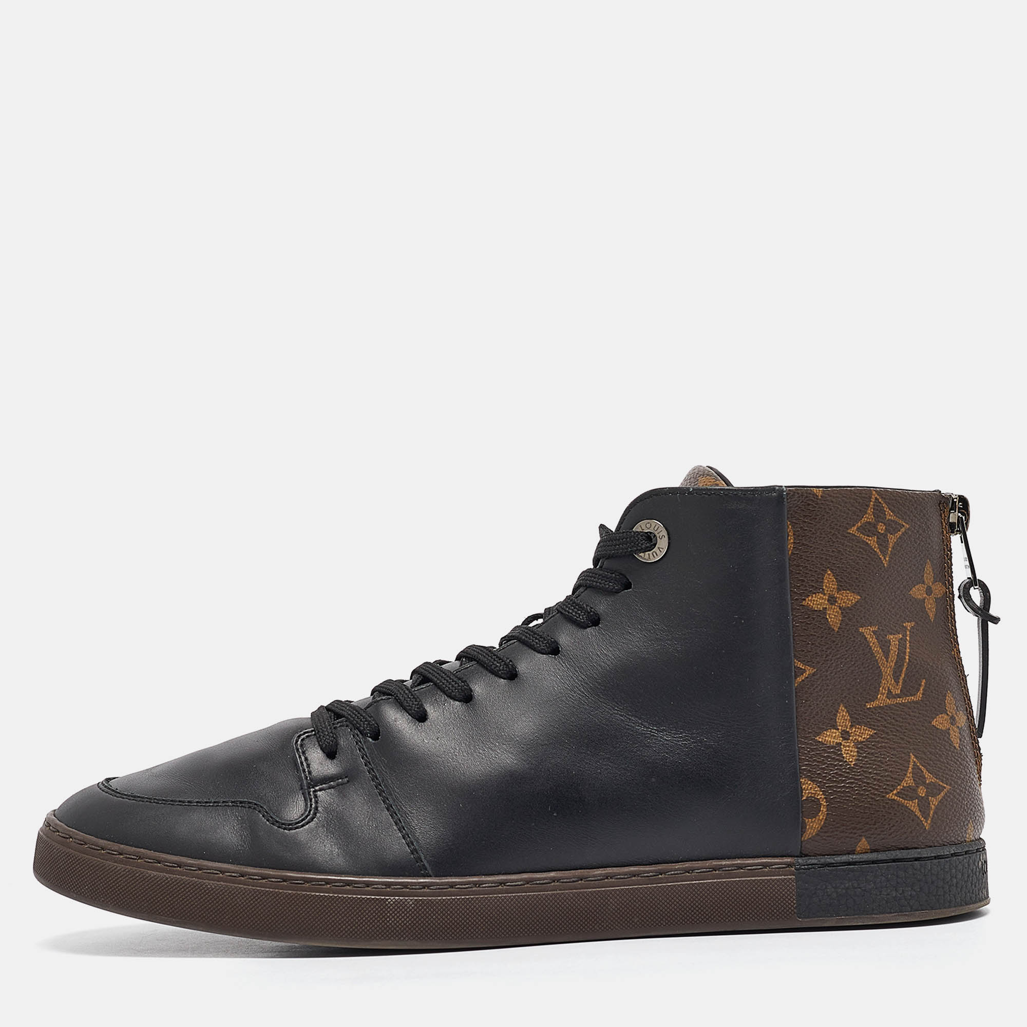 

Louis Vuitton Black/Brown Leather and Monogram Canvas Line Up High-Top Sneakers Size 40.5