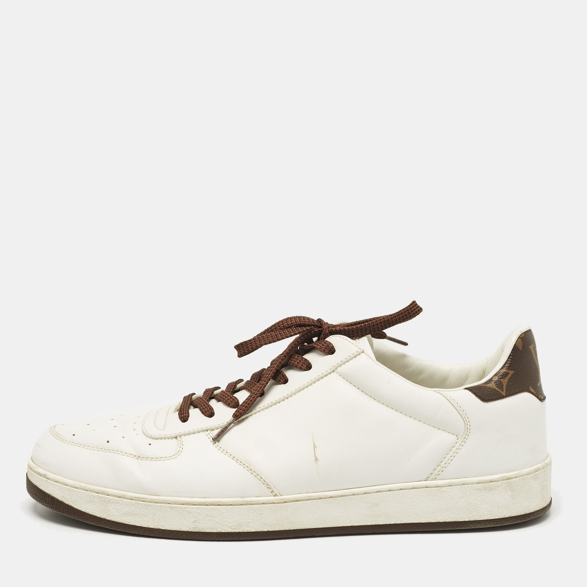 

Louis Vuitton White/Brown Monogram Canvas and Leather Lace Up Sneakers 41.5