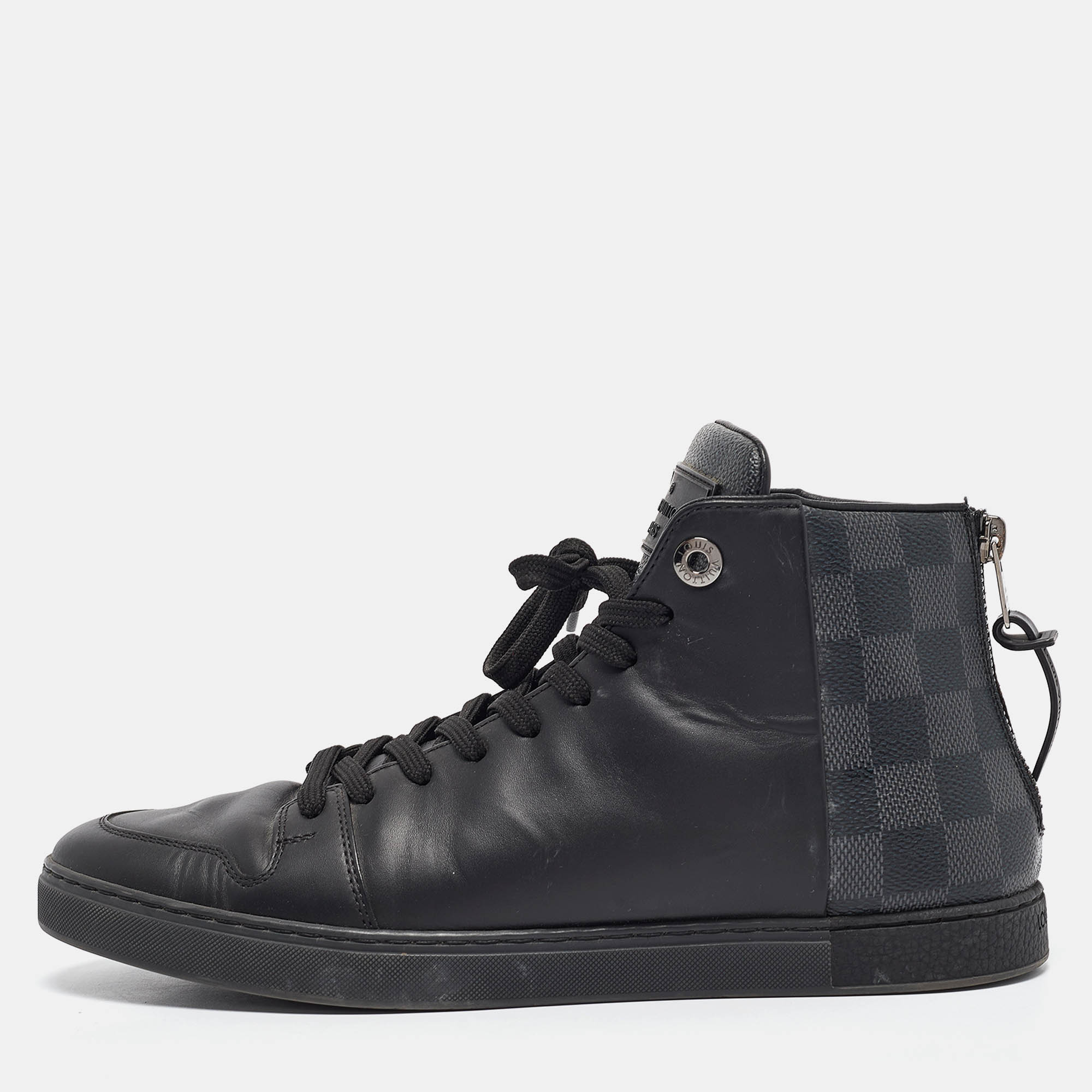 

Louis Vuitton Black Leather and Damier Graphite Canvas High Top Sneakers Size