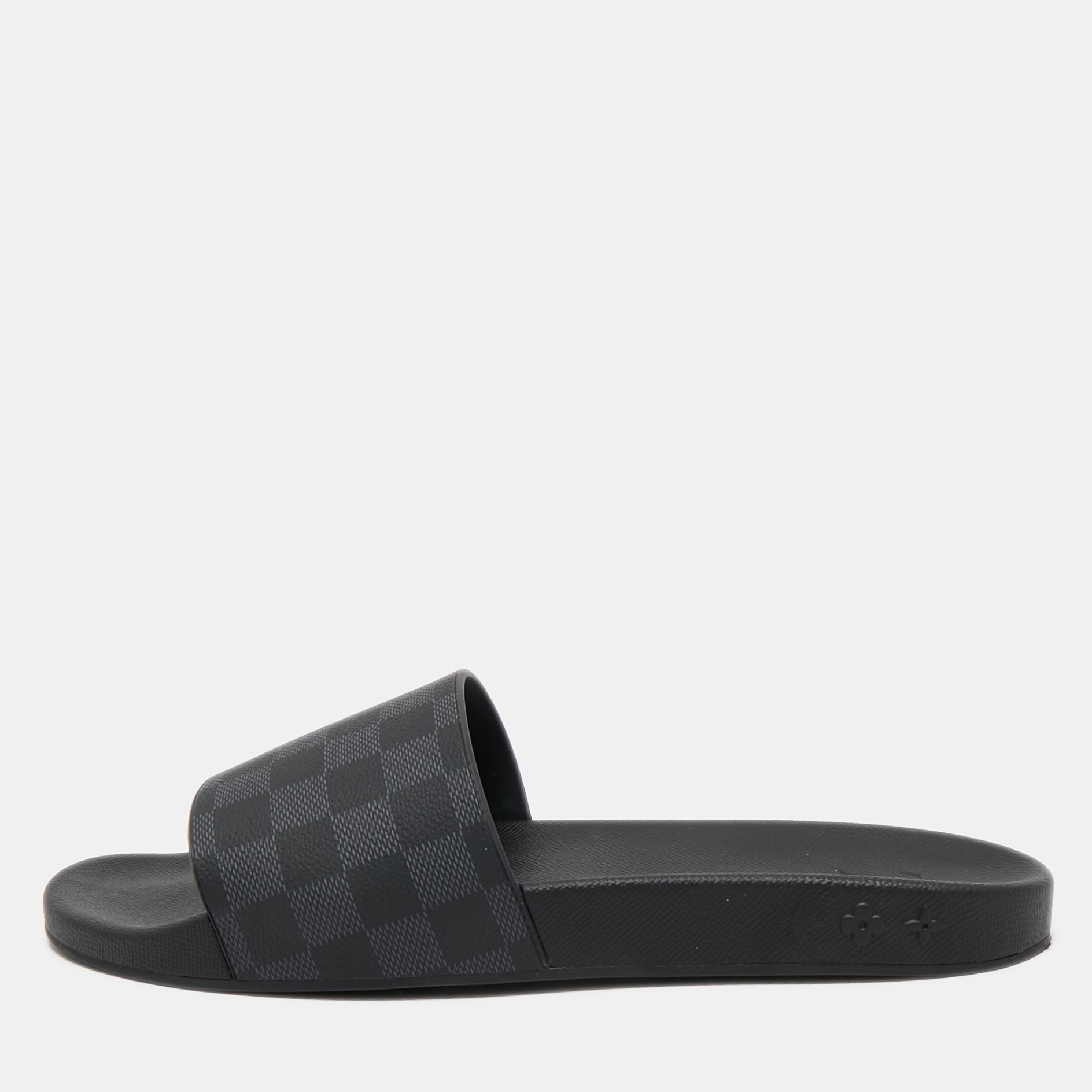 

Louis Vuitton Black/Grey Rubber Graphite Waterfront Flat Slides Size 45