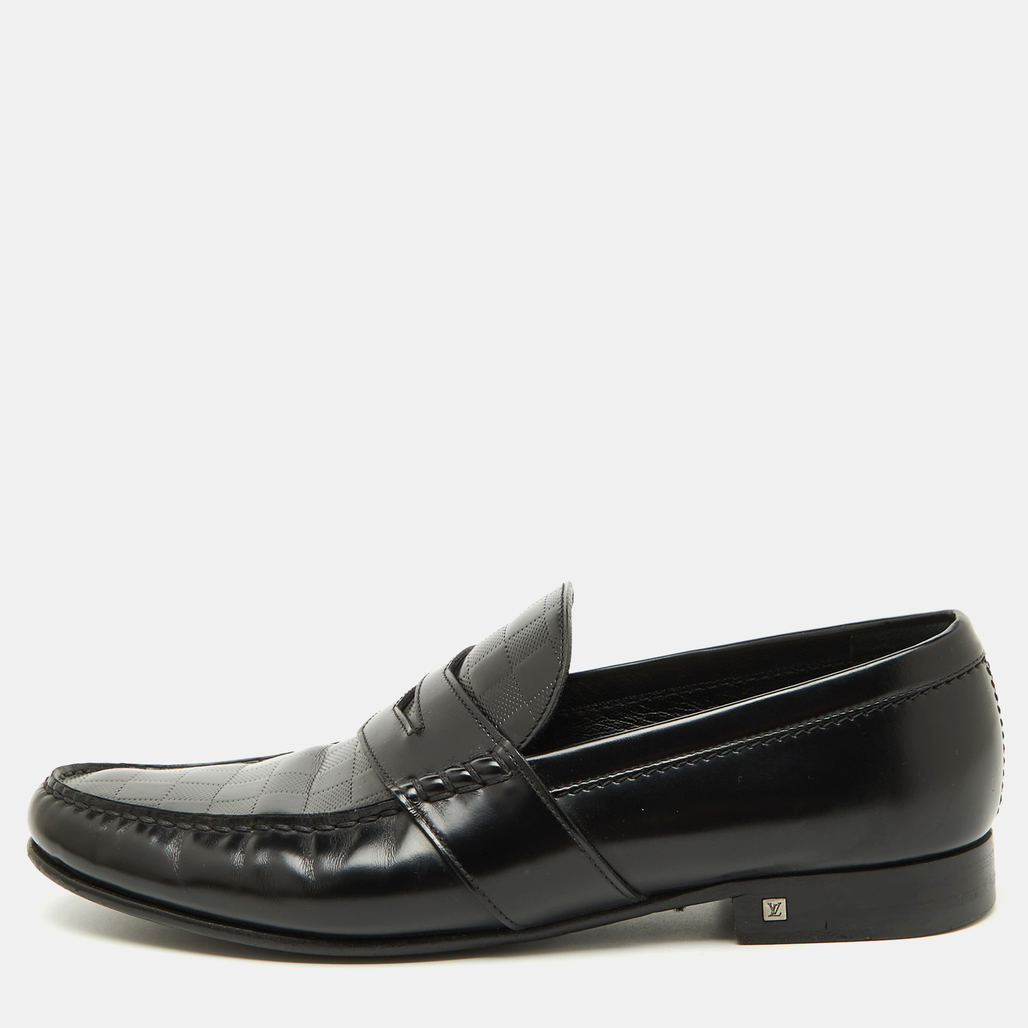 

Louis Vuitton Black Damier Leather Santiago Slip On Loafers Size 43.5