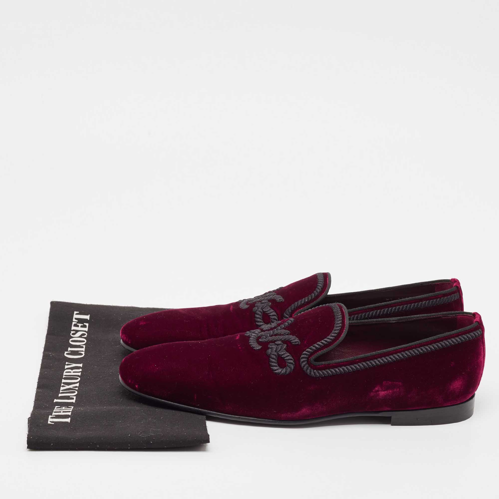 Louis Vuitton Burgundy Velvet Embroidered Auteuil Loafers Size 43.5 