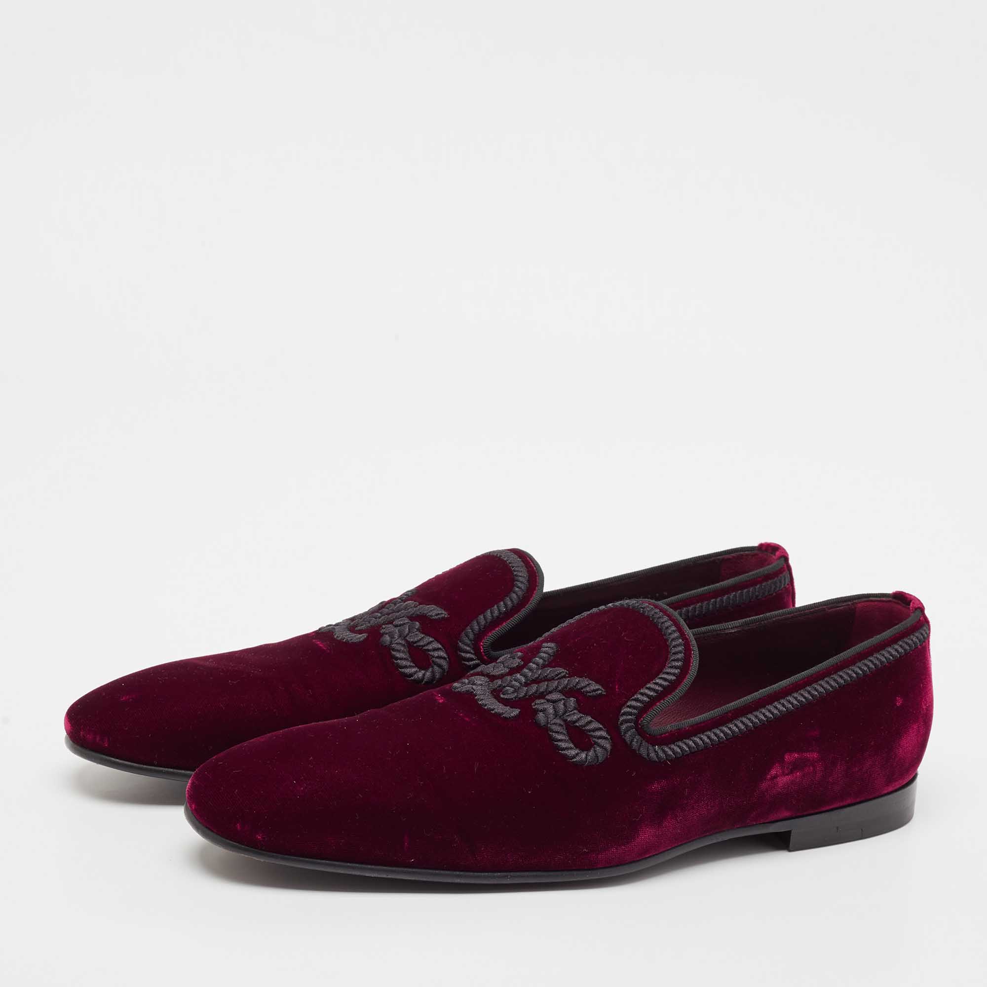 Louis Vuitton Burgundy Velvet Embroidered Auteuil Loafers Size 43.5 
