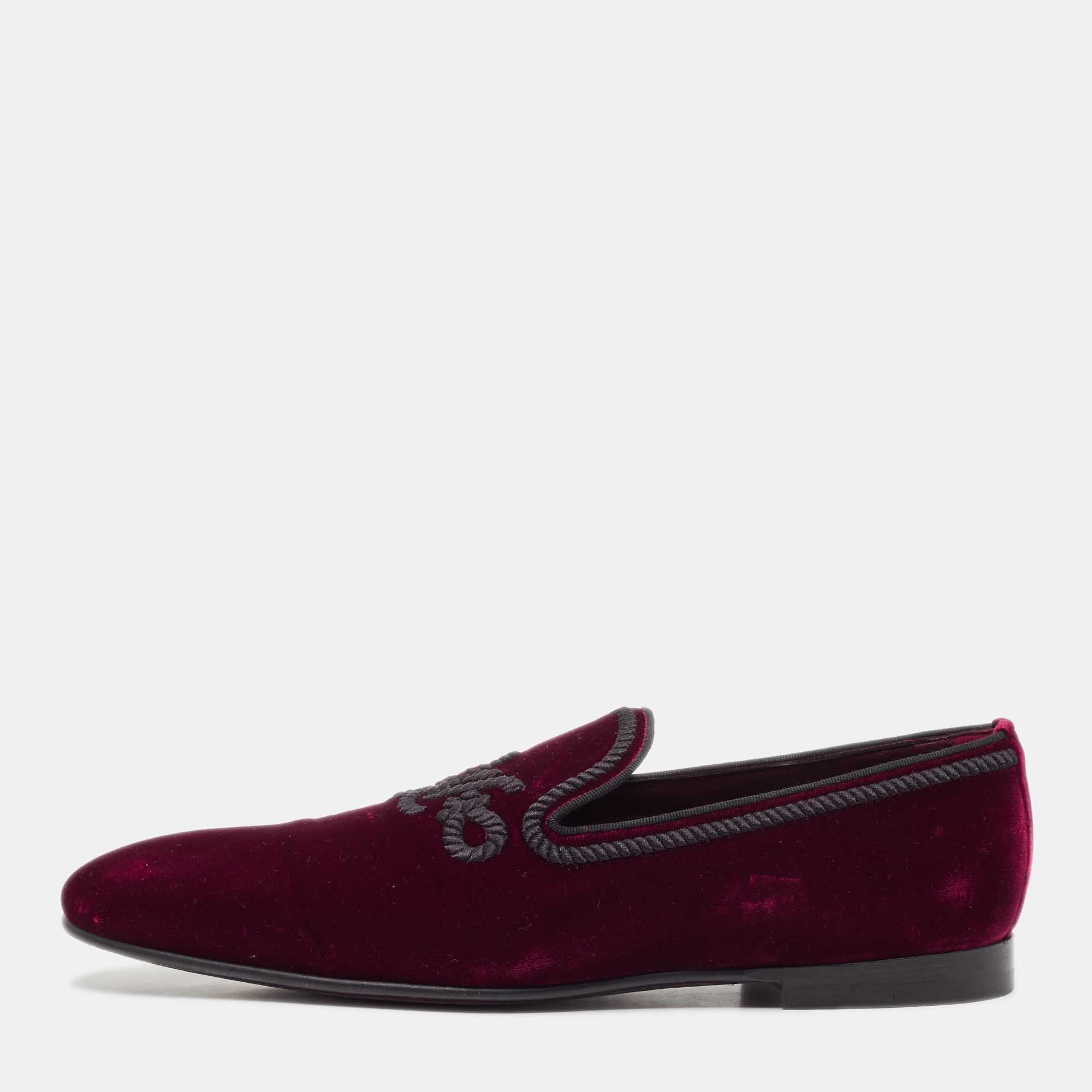 

Louis Vuitton Burgundy Velvet Embroidered Auteuil Loafers Size 43.5