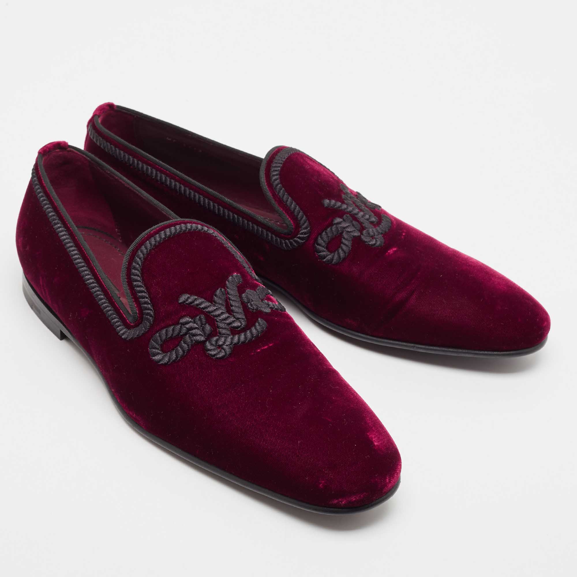 Louis Vuitton Burgundy Velvet Embroidered Auteuil Loafers Size 43.5 