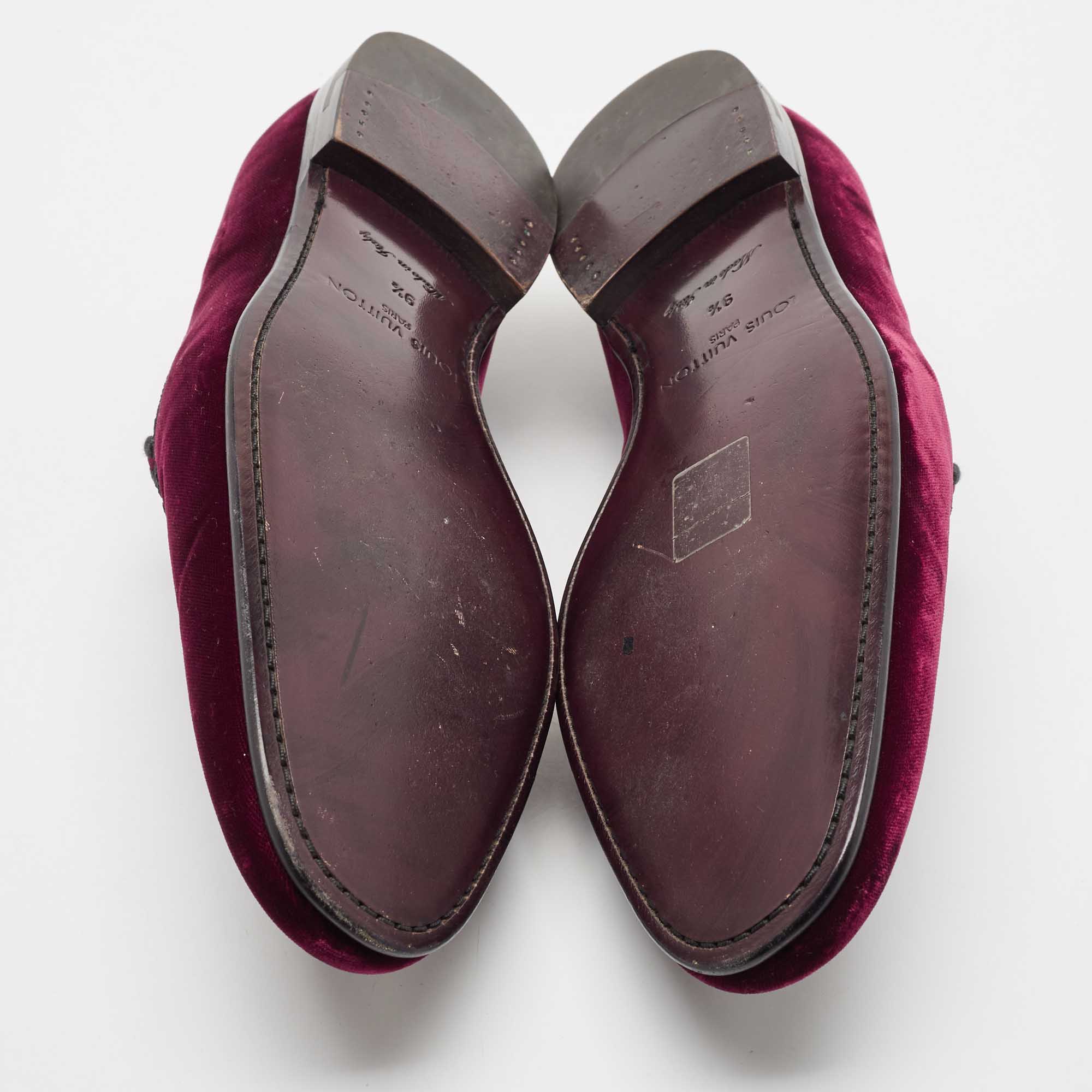 Louis Vuitton Burgundy Velvet Embroidered Auteuil Loafers Size 43.5 