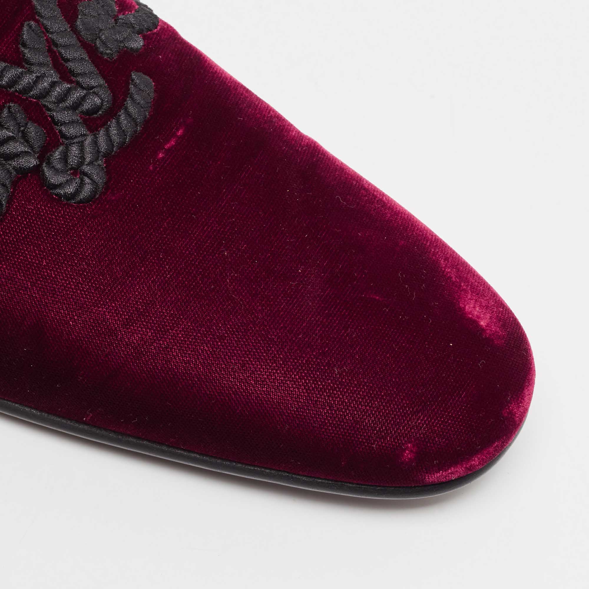 Louis Vuitton Burgundy Velvet Embroidered Auteuil Loafers Size 43.5 
