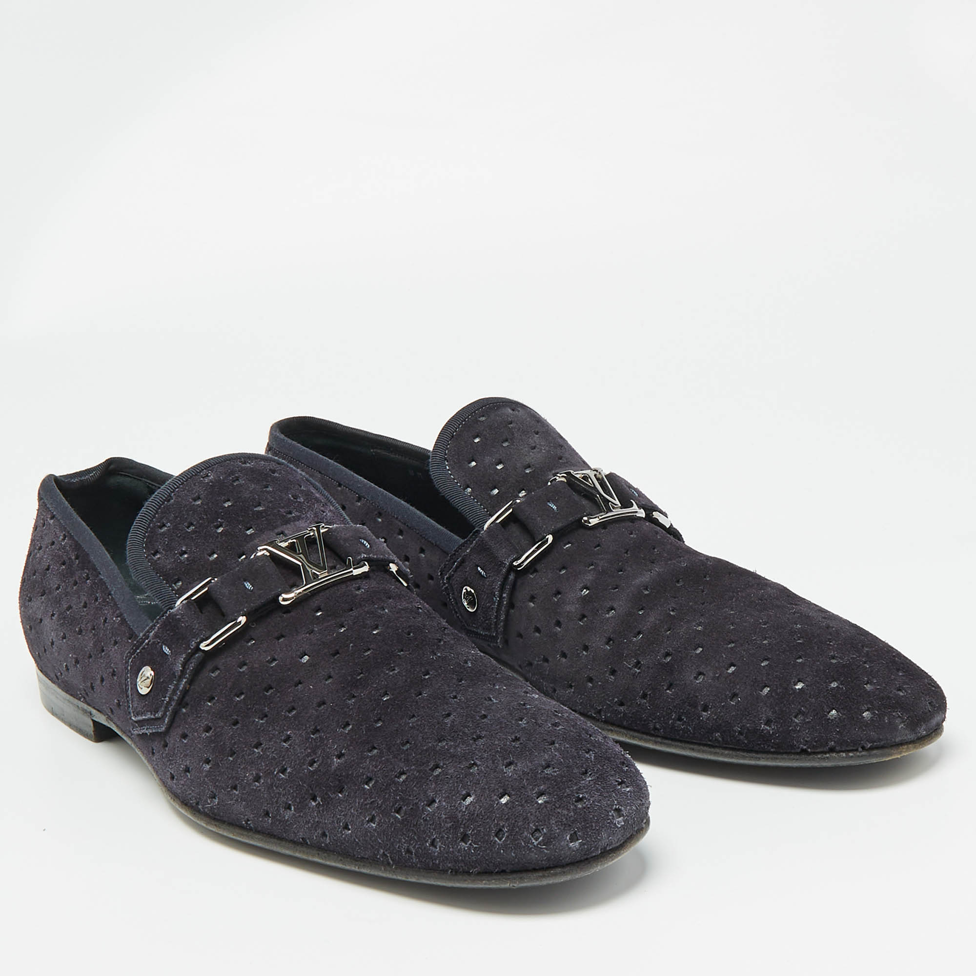 Louis Vuitton Navy Blue Suede Hockenheim Loafers Size 43.5 