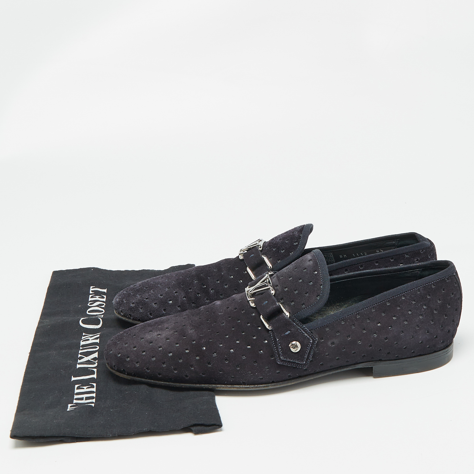 Louis Vuitton Navy Blue Suede Hockenheim Loafers Size 43.5 