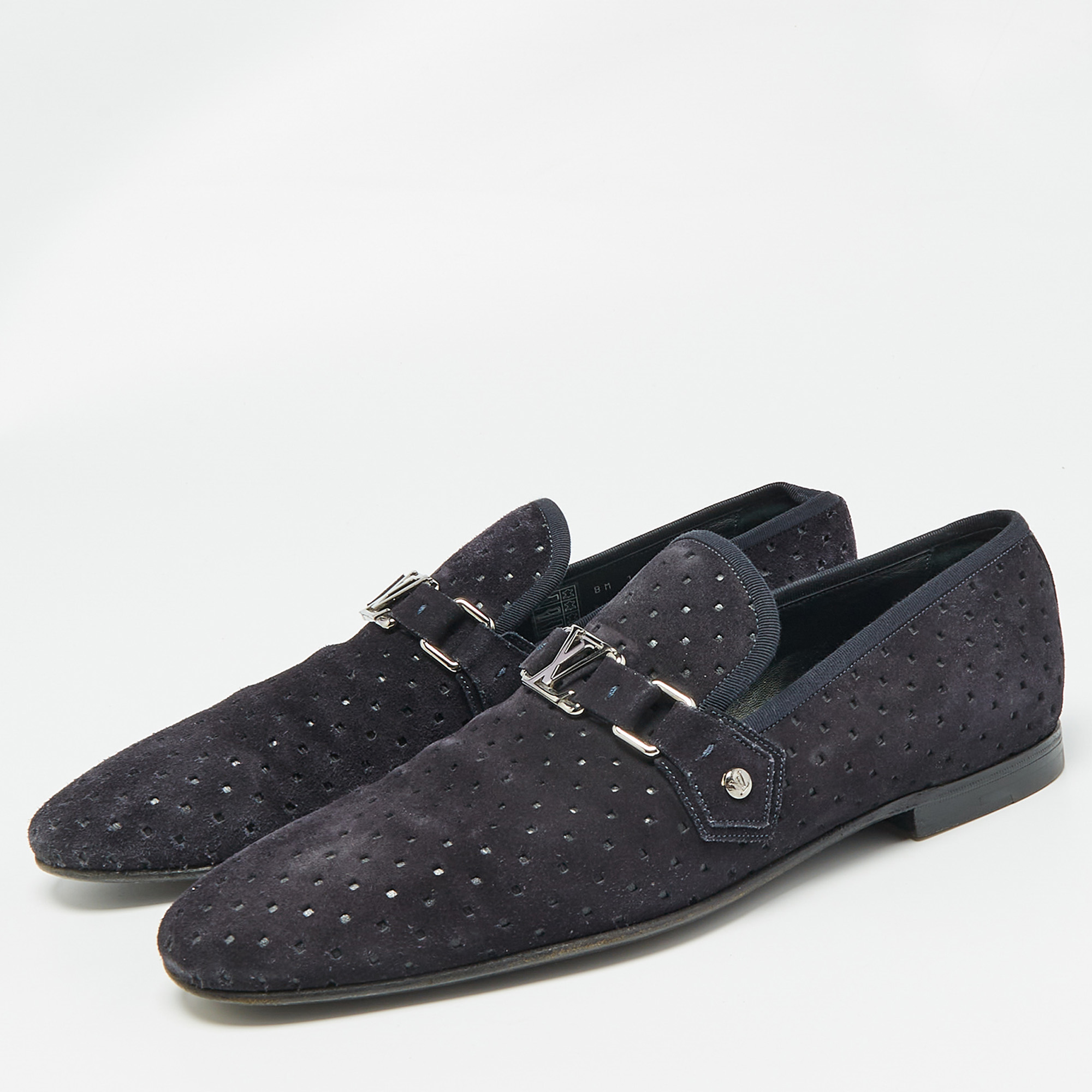 Louis Vuitton Navy Blue Suede Hockenheim Loafers Size 43.5 