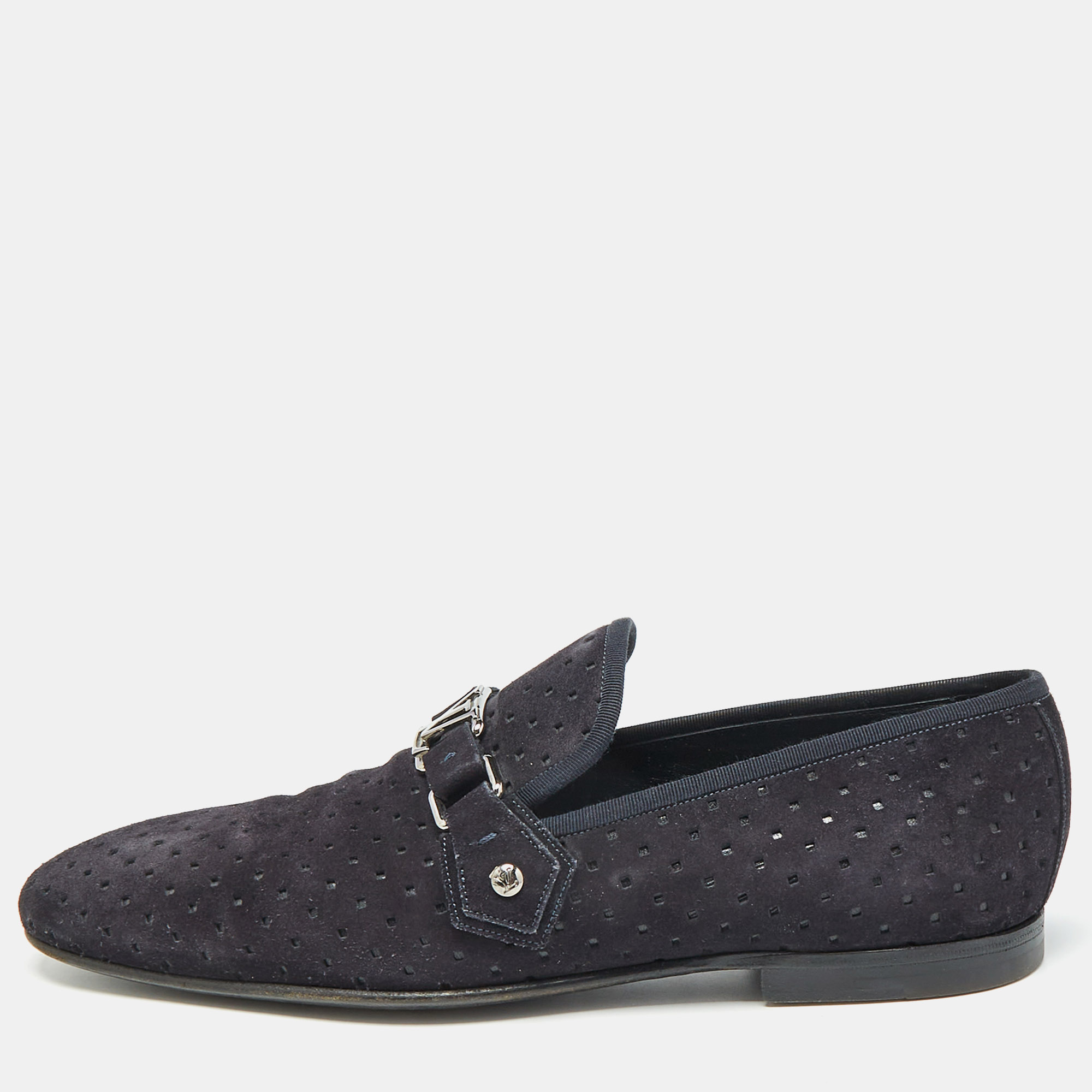 

Louis Vuitton Navy Blue Suede Hockenheim Loafers Size 43.5