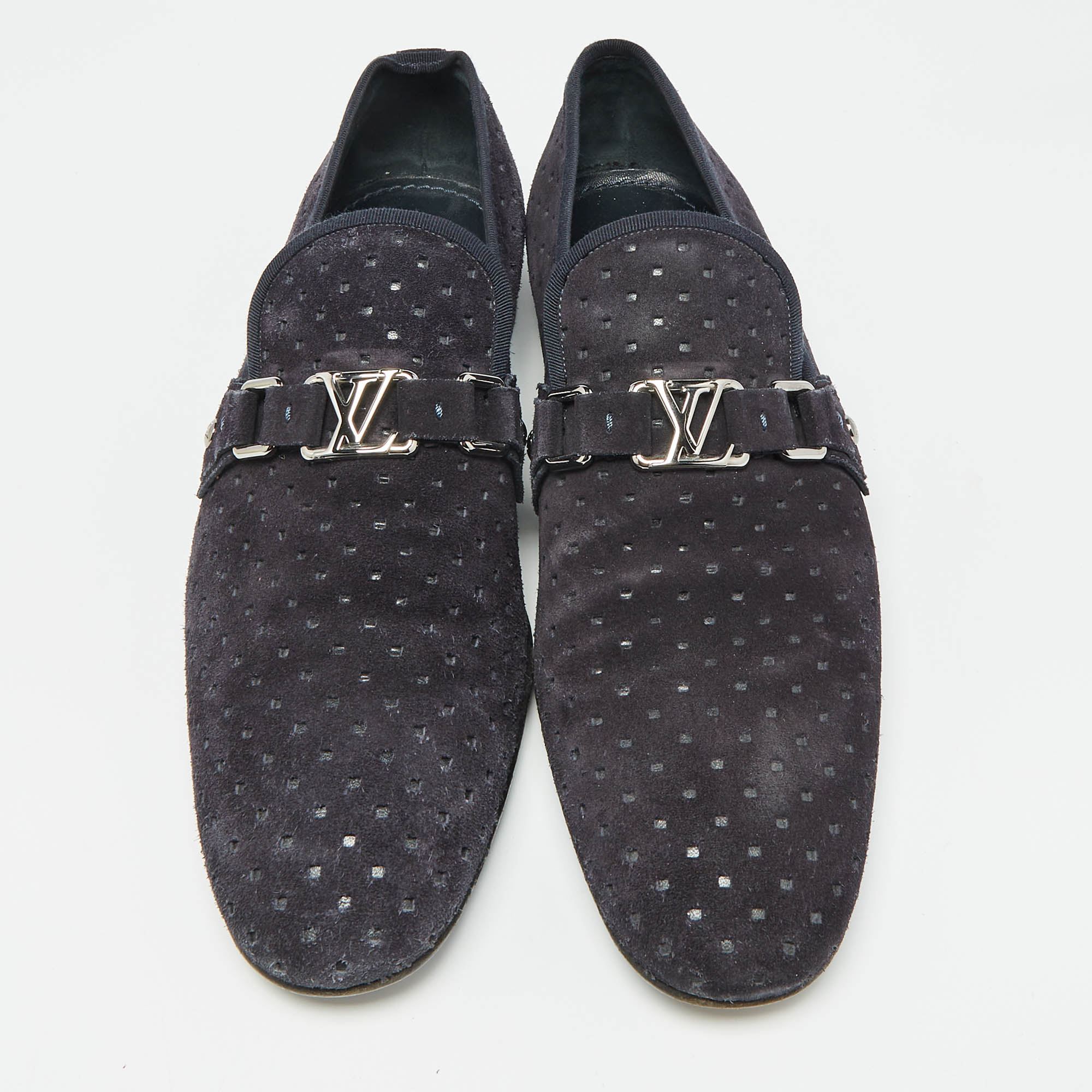 Louis Vuitton Navy Blue Suede Hockenheim Loafers Size 43.5 