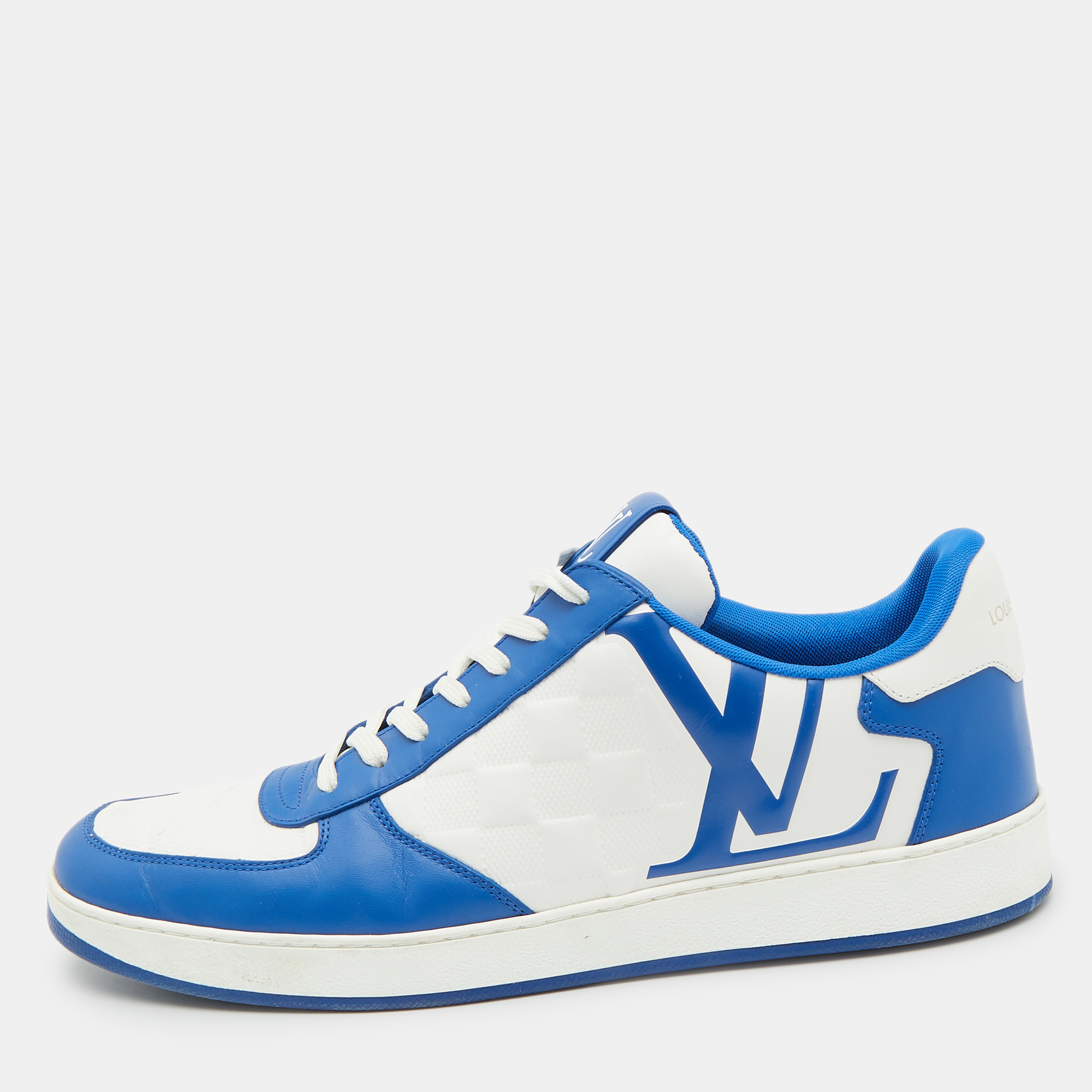 

Louis Vuitton White/Blue Leather Rivoli Lace Up Sneakers Size 44