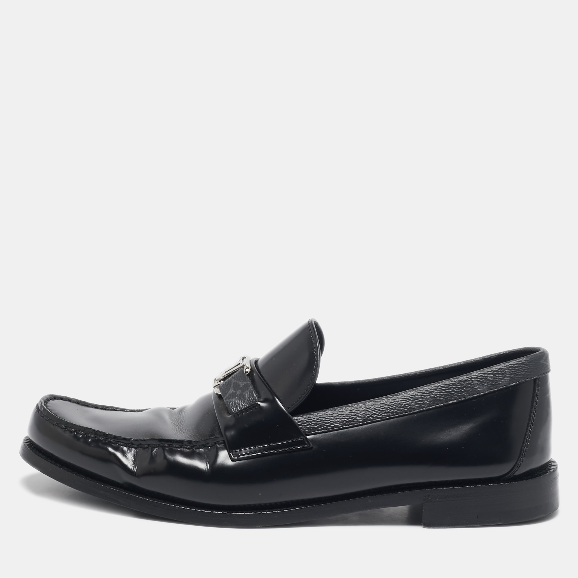 

Louis Vuitton Black Leather and Monogram Eclipse Canvas Major Loafers Size 43.5