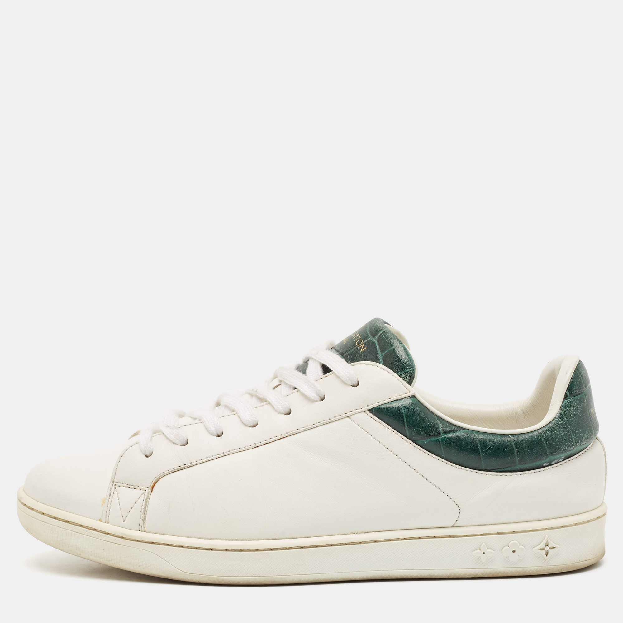 

Louis Vuitton White/Green Crocodile Leather and Leather Luxembourg Lace Up Sneakers Size 41.5