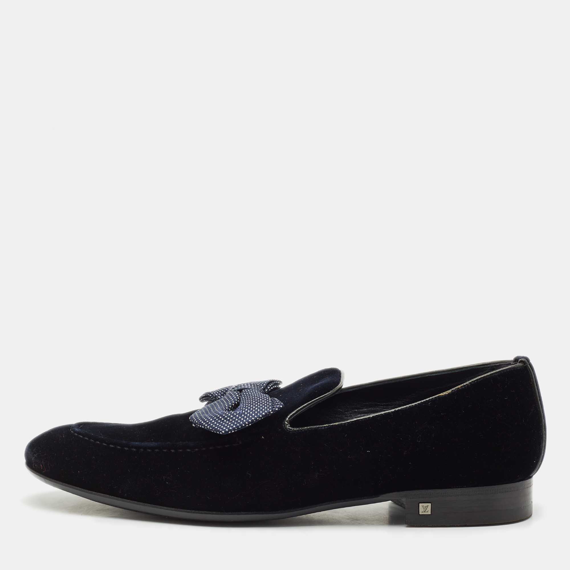 

Louis Vuitton Navy Blue Velvet Tuxedo Bow Loafers Size 43