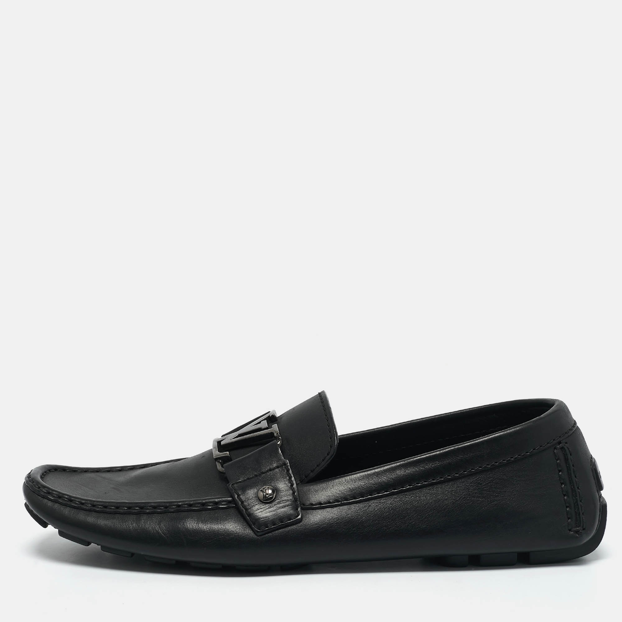 Pre-owned Louis Vuitton Black Leather Monte Carlo Loafers Size 42.5
