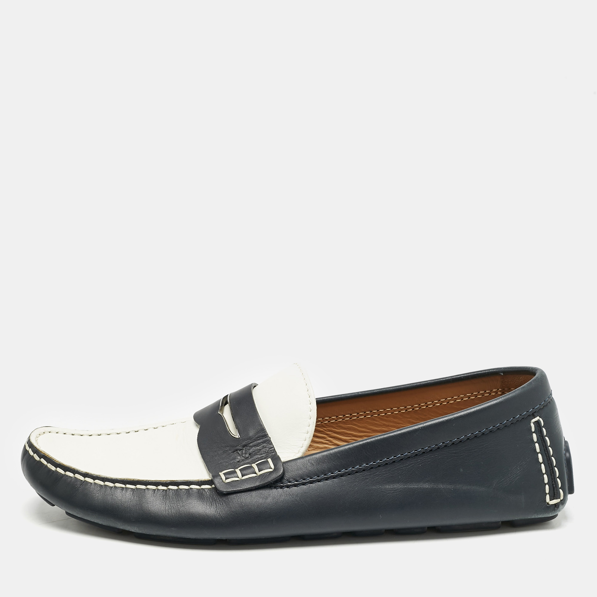 

Louis Vuitton Blue/White Leather Shade Penny Loafers Size 44