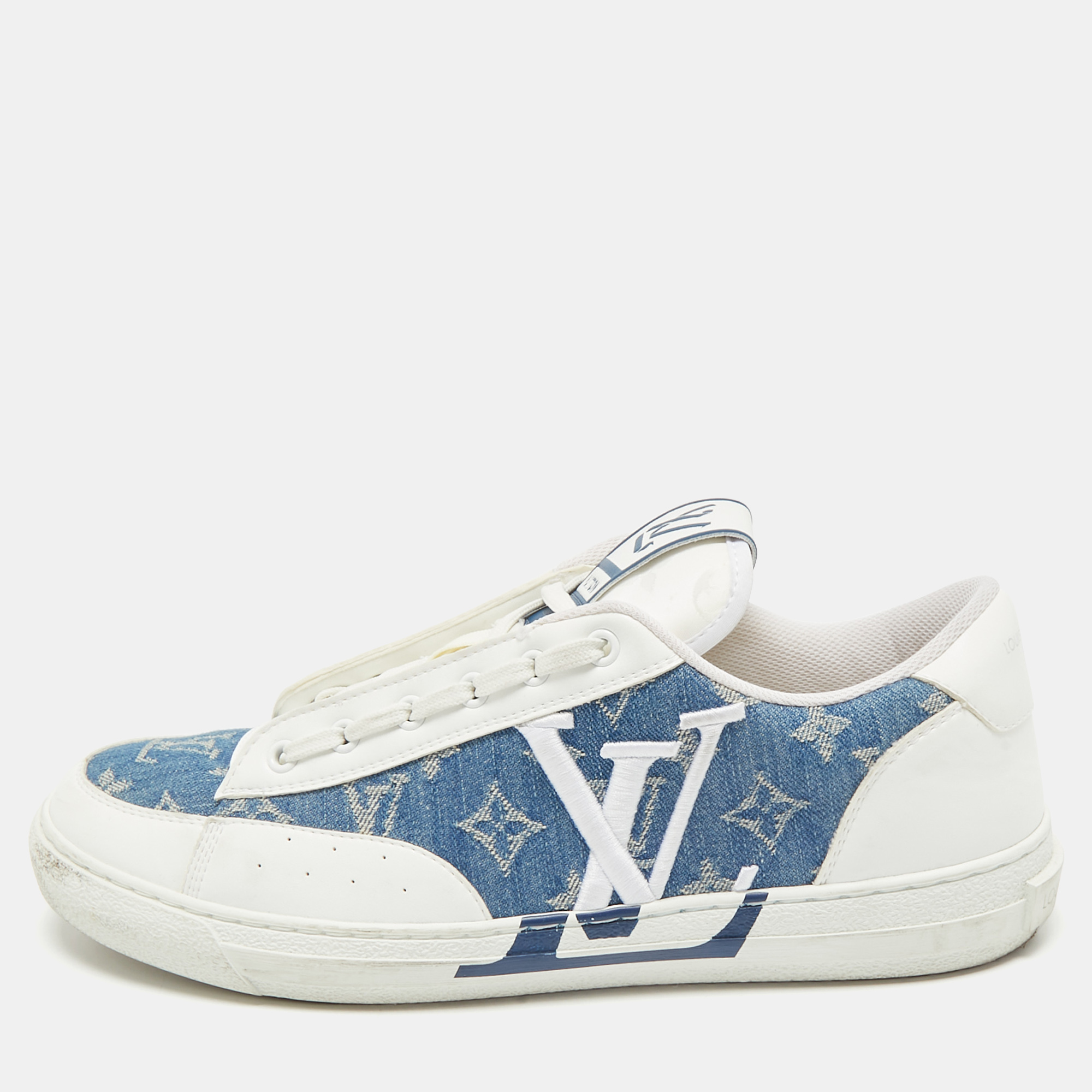 

Louis Vuitton White/Blue Denim and Leather Charlie Sneakers Size 42