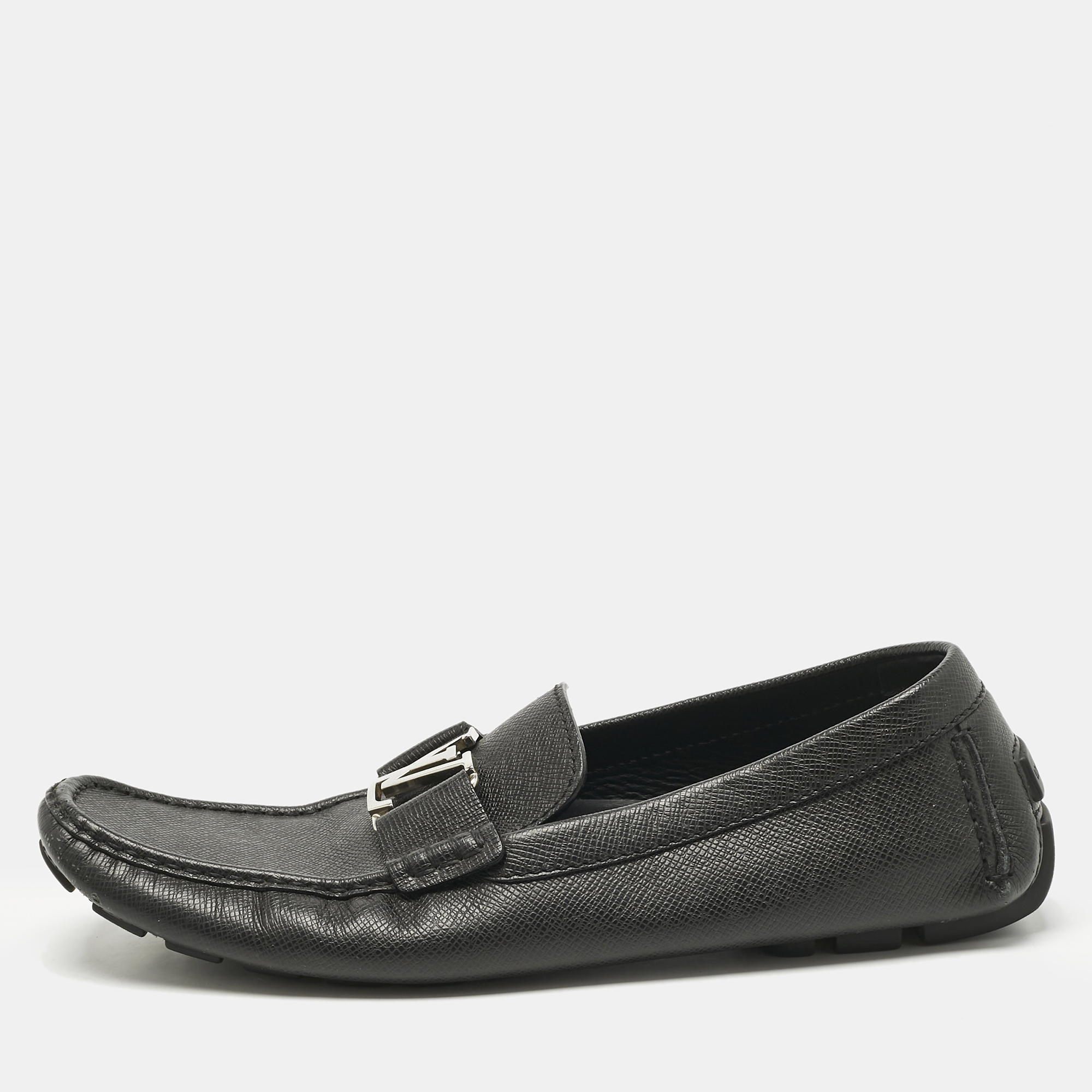 Pre-owned Louis Vuitton Black Leather Monte Carlo Slip On Loafers Size 44.5