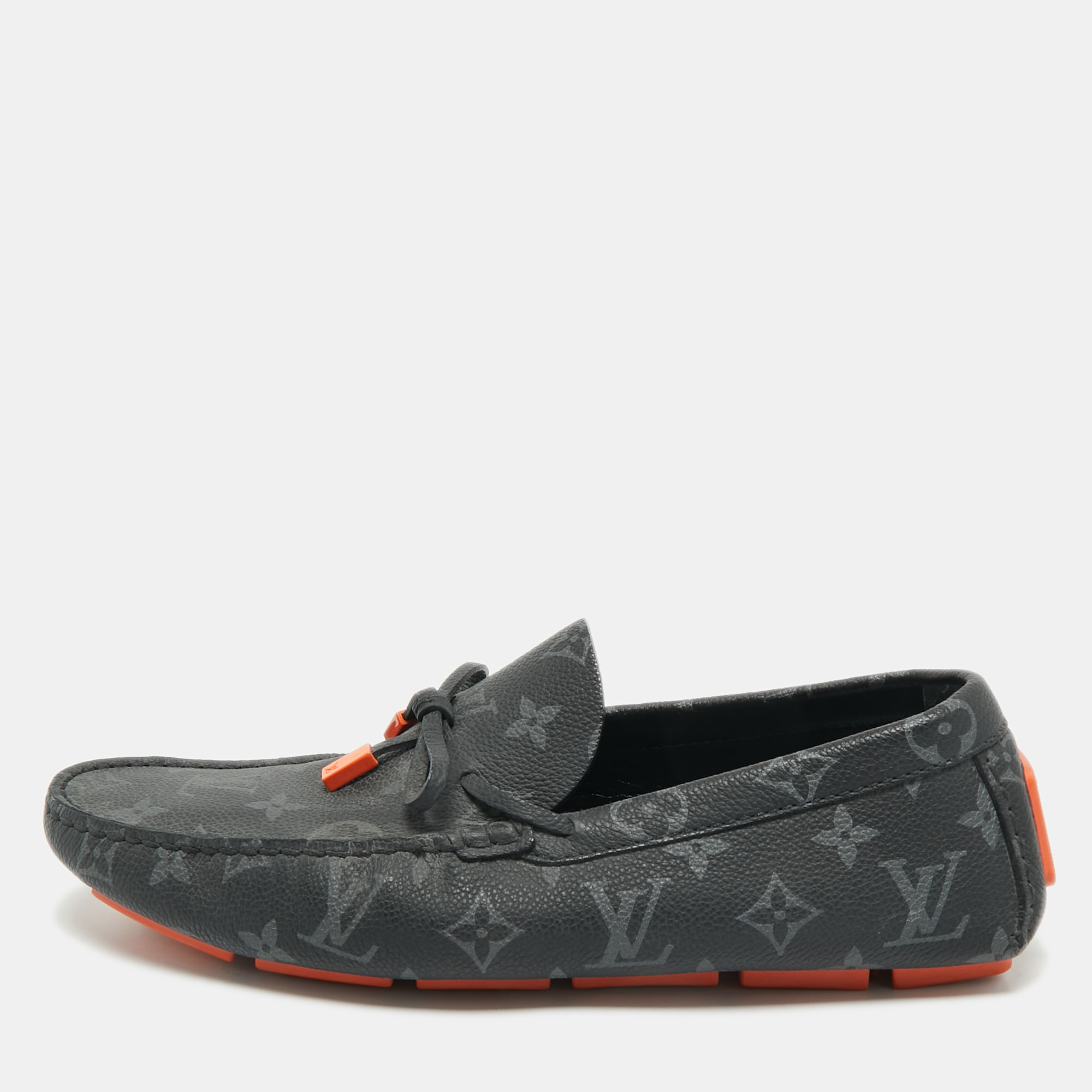 Pre-owned Louis Vuitton Two Tone Monogram Canvas And Leather Driver Loafers Size 41 In Black