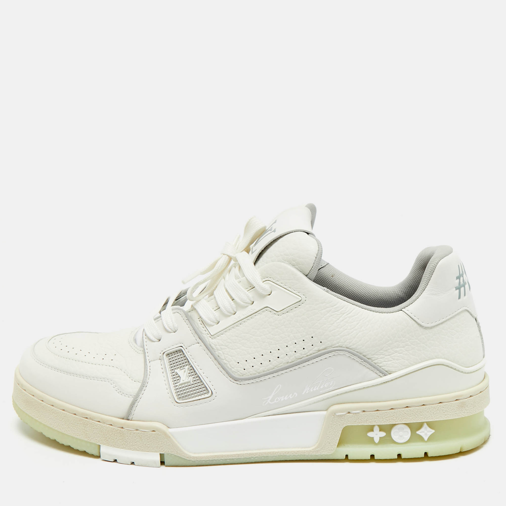 

Louis Vuitton White Leather LV Trainer Lace Up Sneakers Size 42