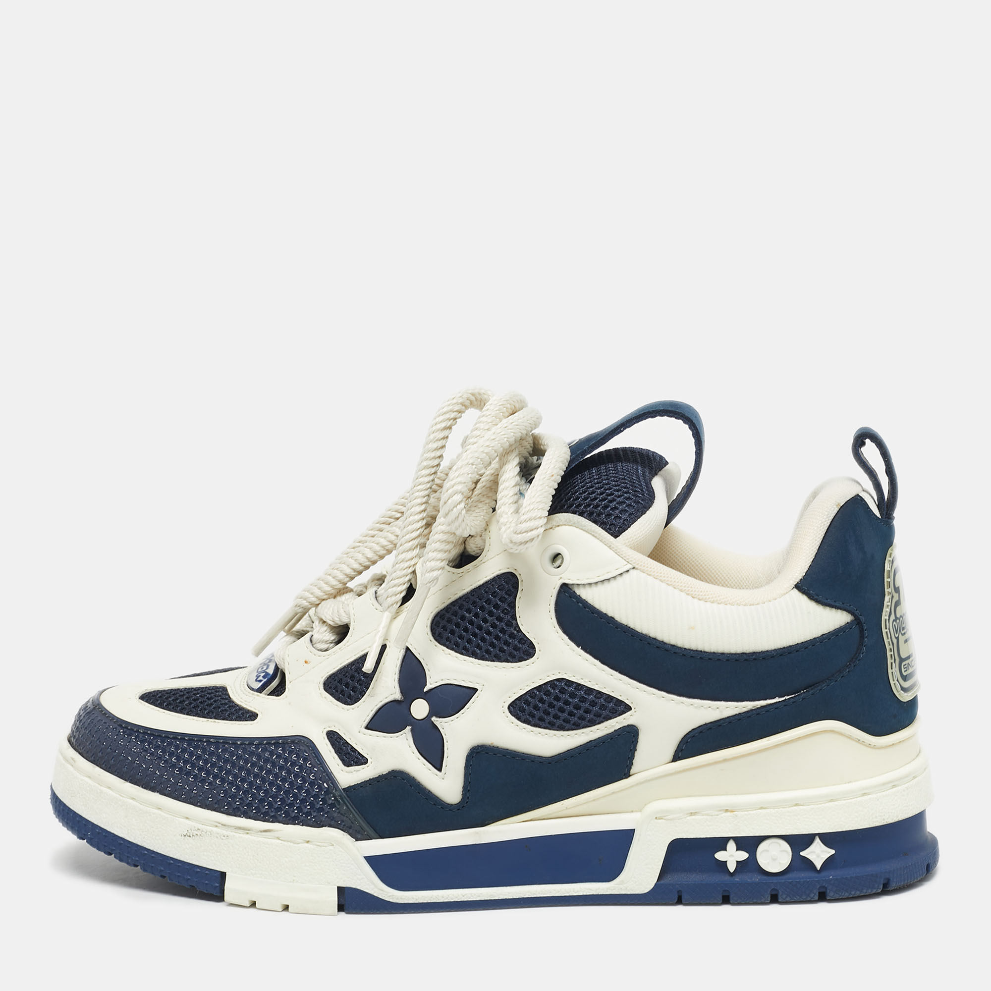 

Louis Vuitton Blue and White Fabric and Leather LV Skate Lace Up Sneakers Size 41.5