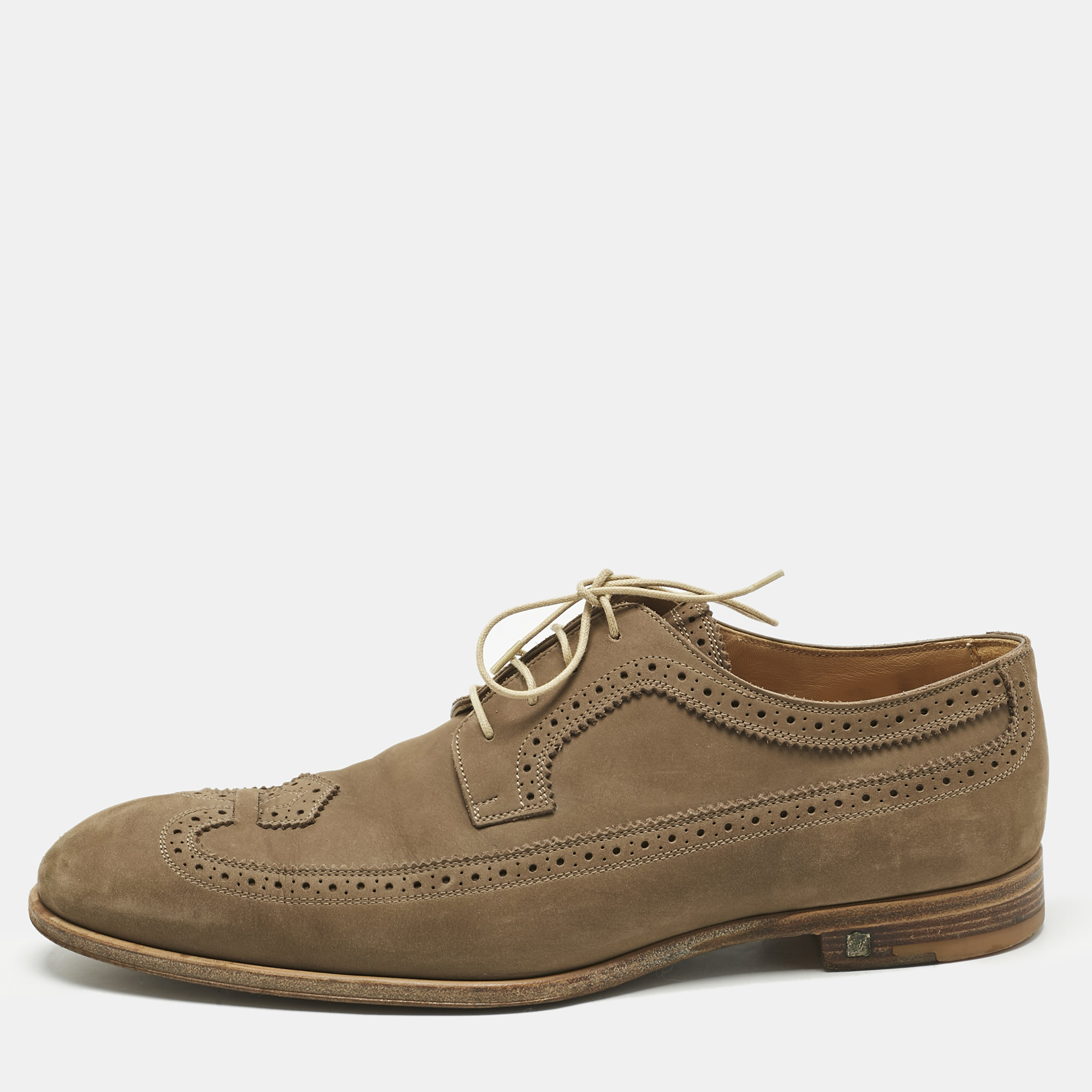 Pre-owned Louis Vuitton Olive Green Brogue Nubuck Derby Size 42.5