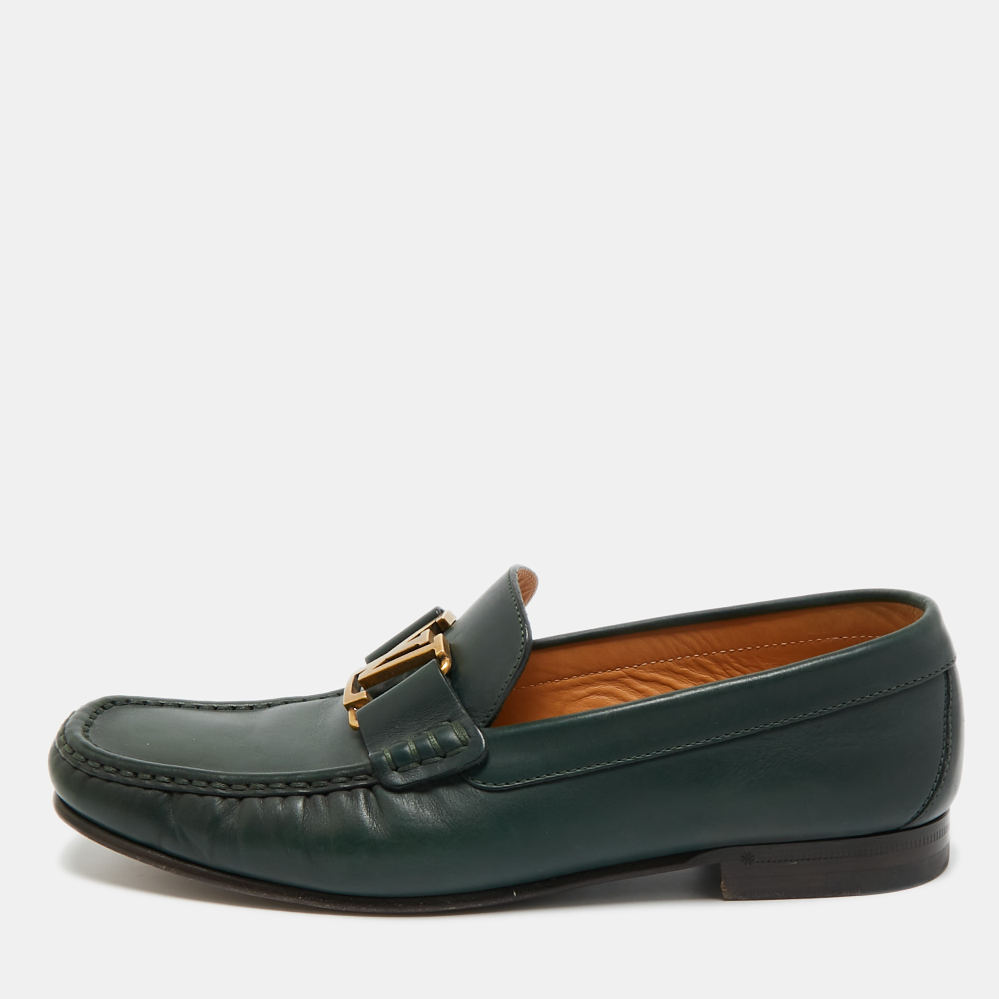 Pre-owned Louis Vuitton Green Leather Montaigne Loafers Size 40.5
