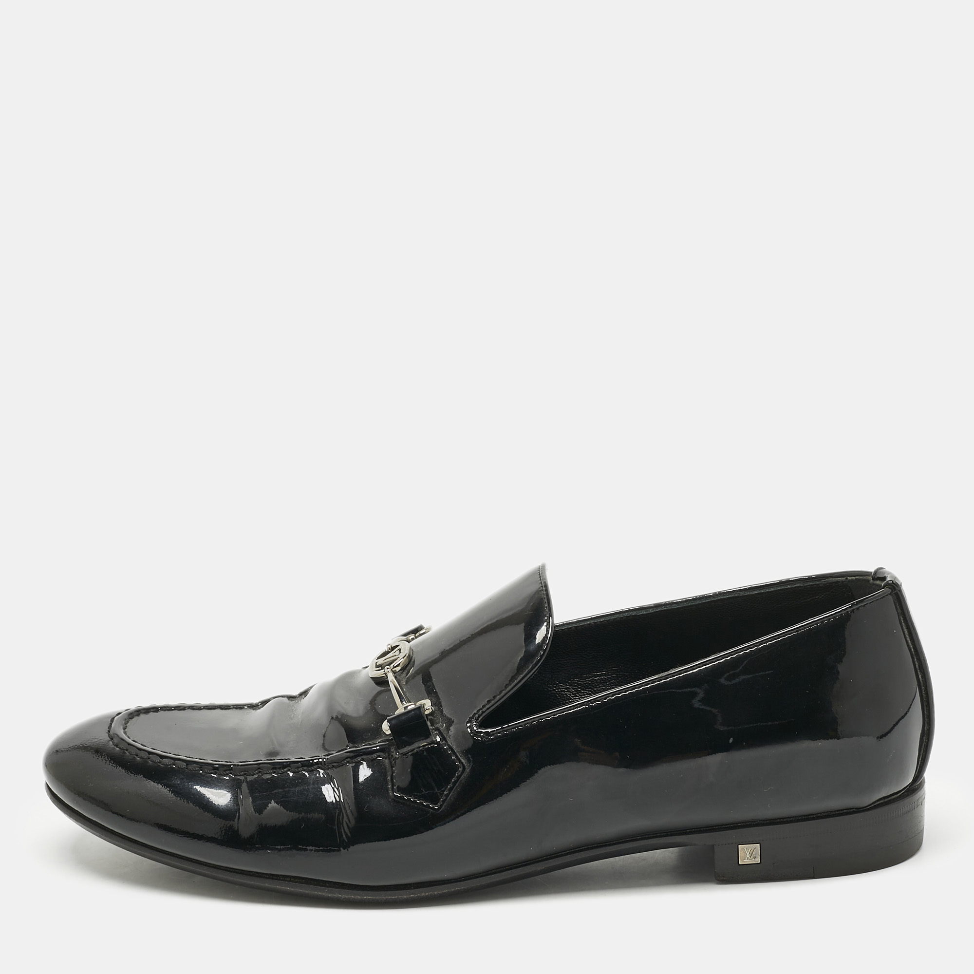 Pre-owned Louis Vuitton Black Patent Leather Slip On Loafers Size 40.5