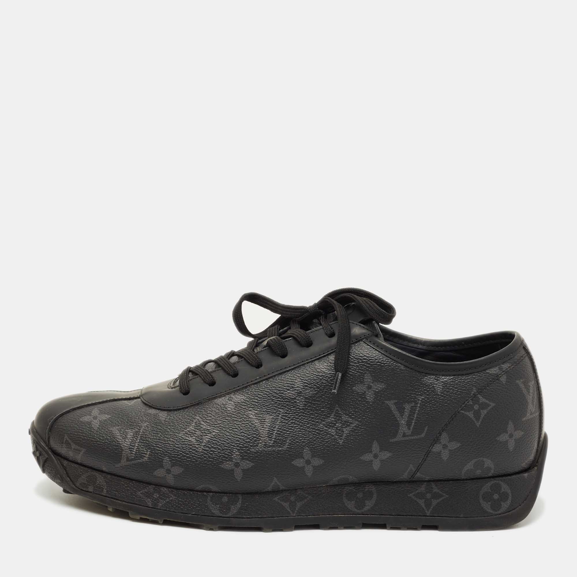 Louis Vuitton Black Leather and Monogram Canvas Wilderness Sneaker Size 45